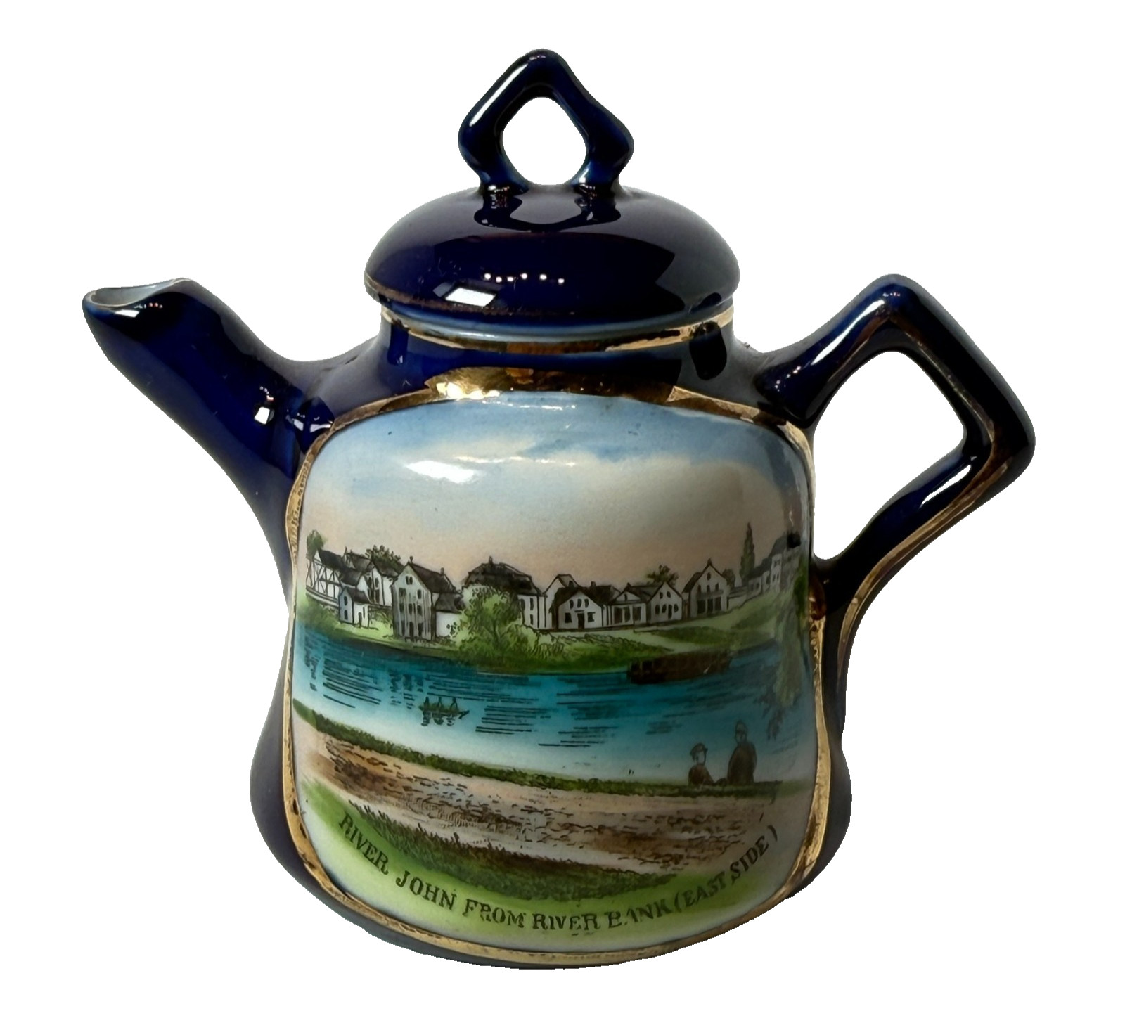 RIVER JOHN - N.S. CANADA Antique Souvenir China COBALT TRINKET Creamer