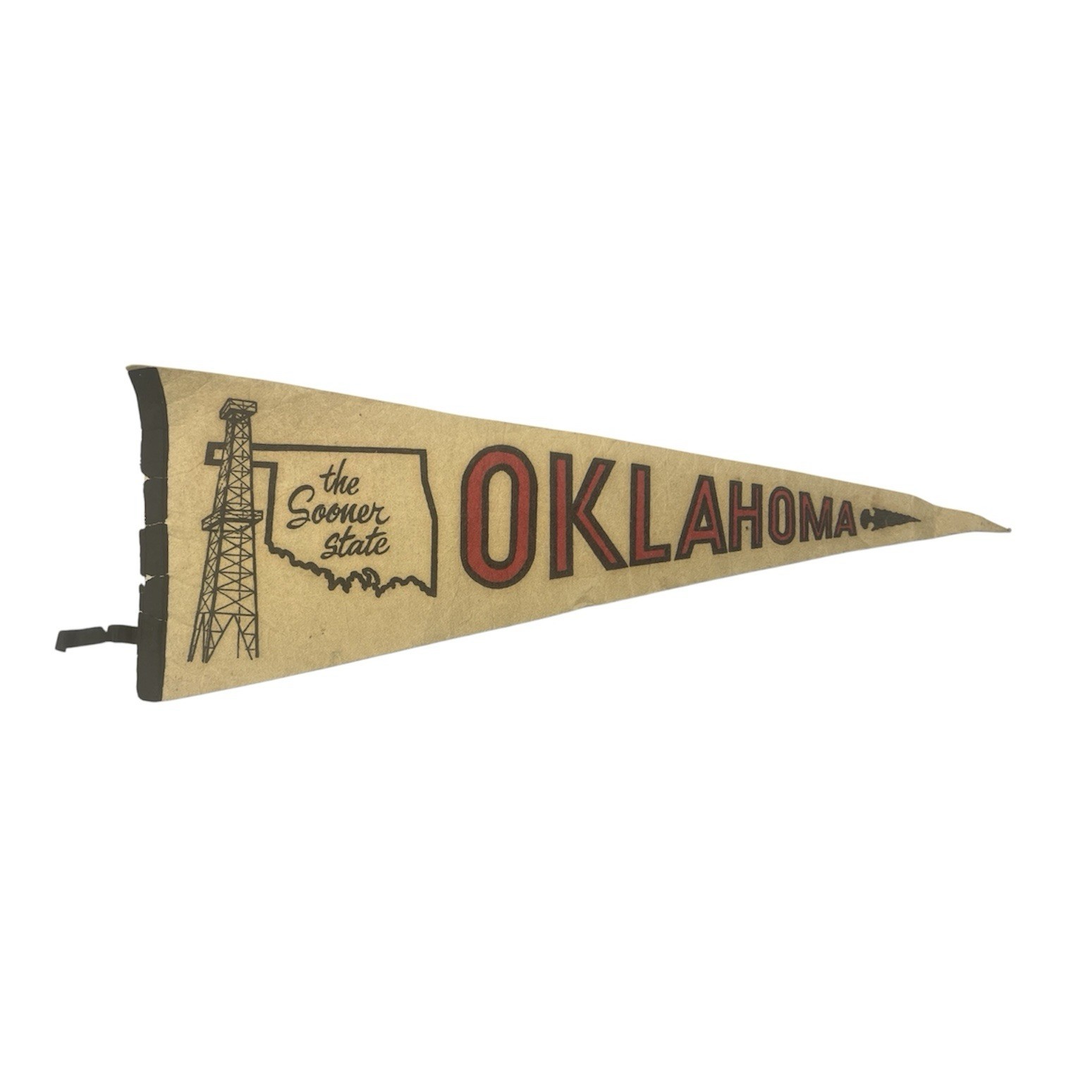 Vintage Oklahoma Sooner State Felt Pennant Oil Derrick Arrowhead Souvenir 1950s