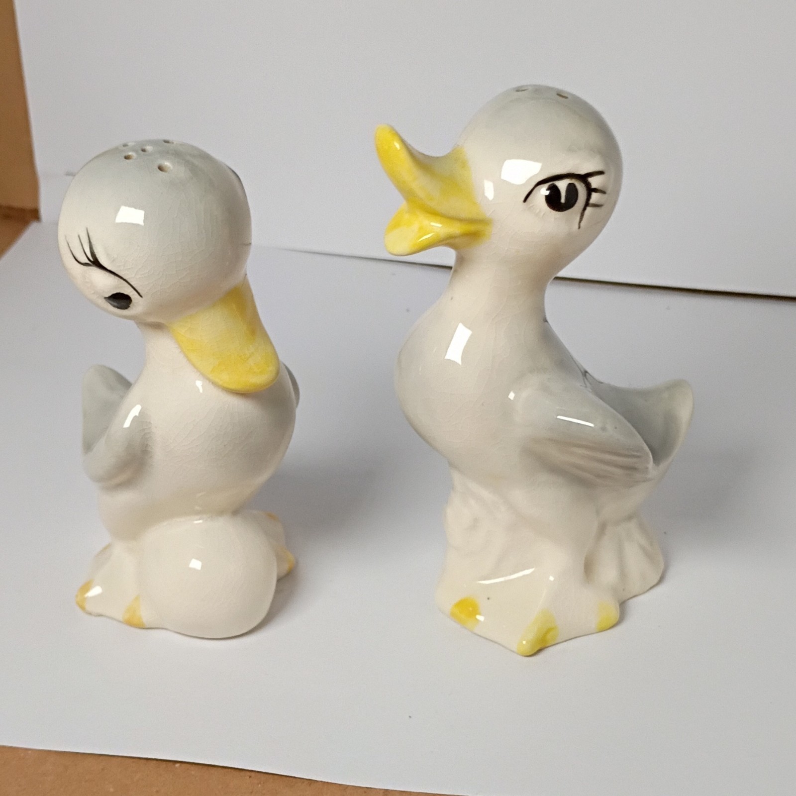 Vintage Ceramic Anthropomorphic Duck Salt and Pepper Shakers Set Japan MCM 1950s