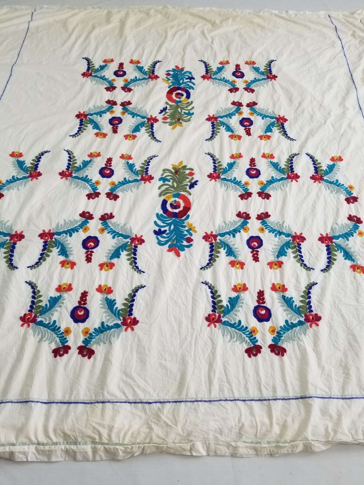Vintage Kashmiri Crewelwork Hand Embroidered Bedspread 246x234cms