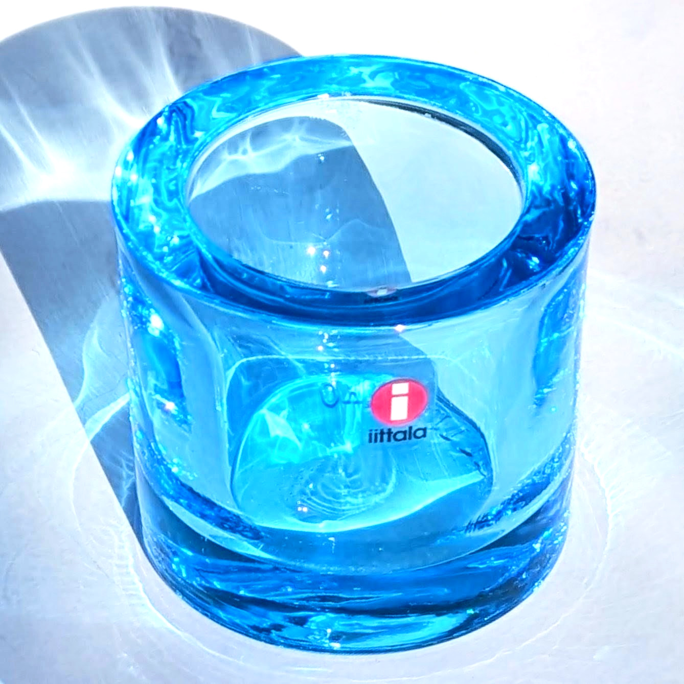 IITTALA KIVI Marimekko Blue Votive Tea Light Heikki Orvola Finland Glass 60 mm