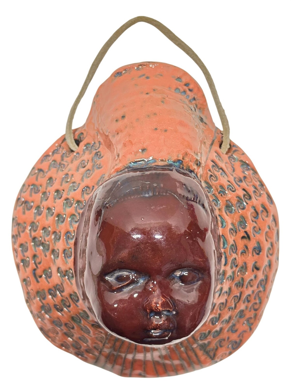 Handmade Ceramic Wall Mask Face Plaque African Inspired Folk Art Terracotta 6\