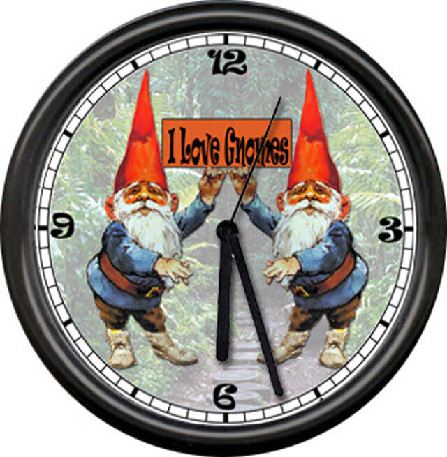 Gnome I Love Gnomes Garden Elf Art Sign Wall Clock #331
