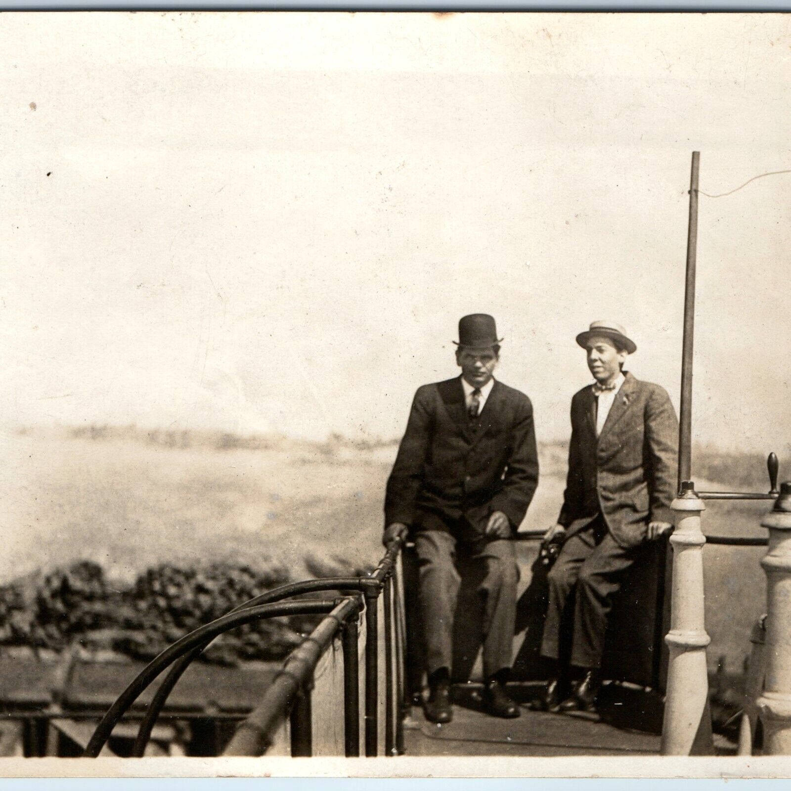 c1910s Sturgeon Bay, Mich. RPPC Gentleman on Boat Real Photo Man Bowler Hat A258