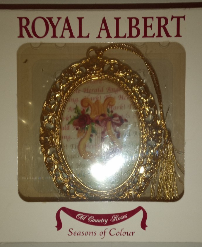 Vintage Royal Albert  Old Country Roses Porcelain & Brass OvalChristmas Ornament