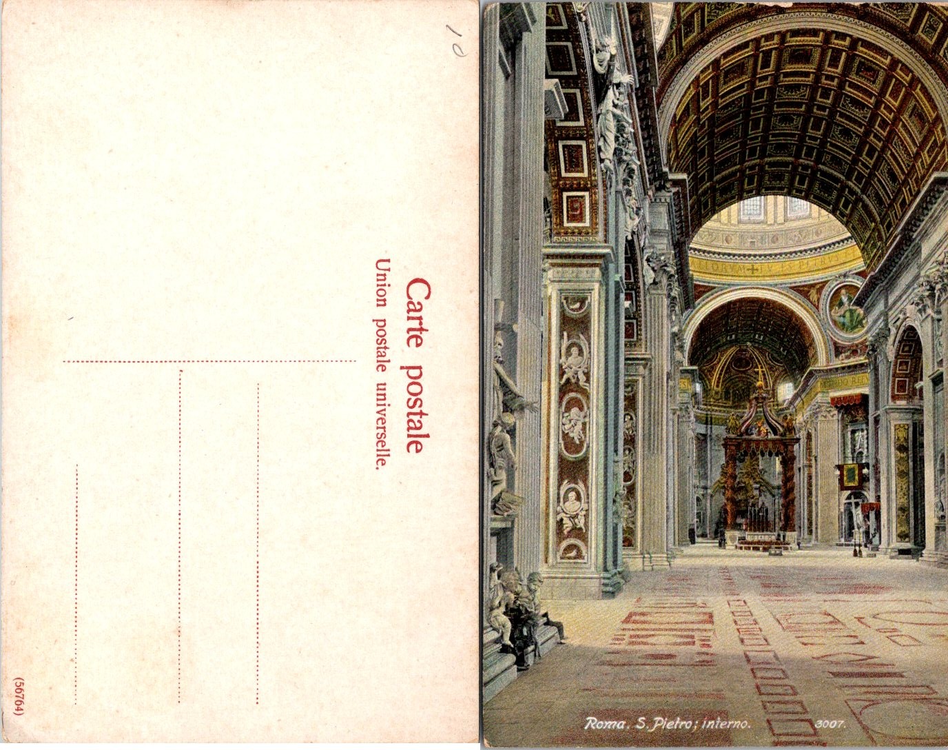 Postcard of Interior of St. Peters Basilica in Rome Italy