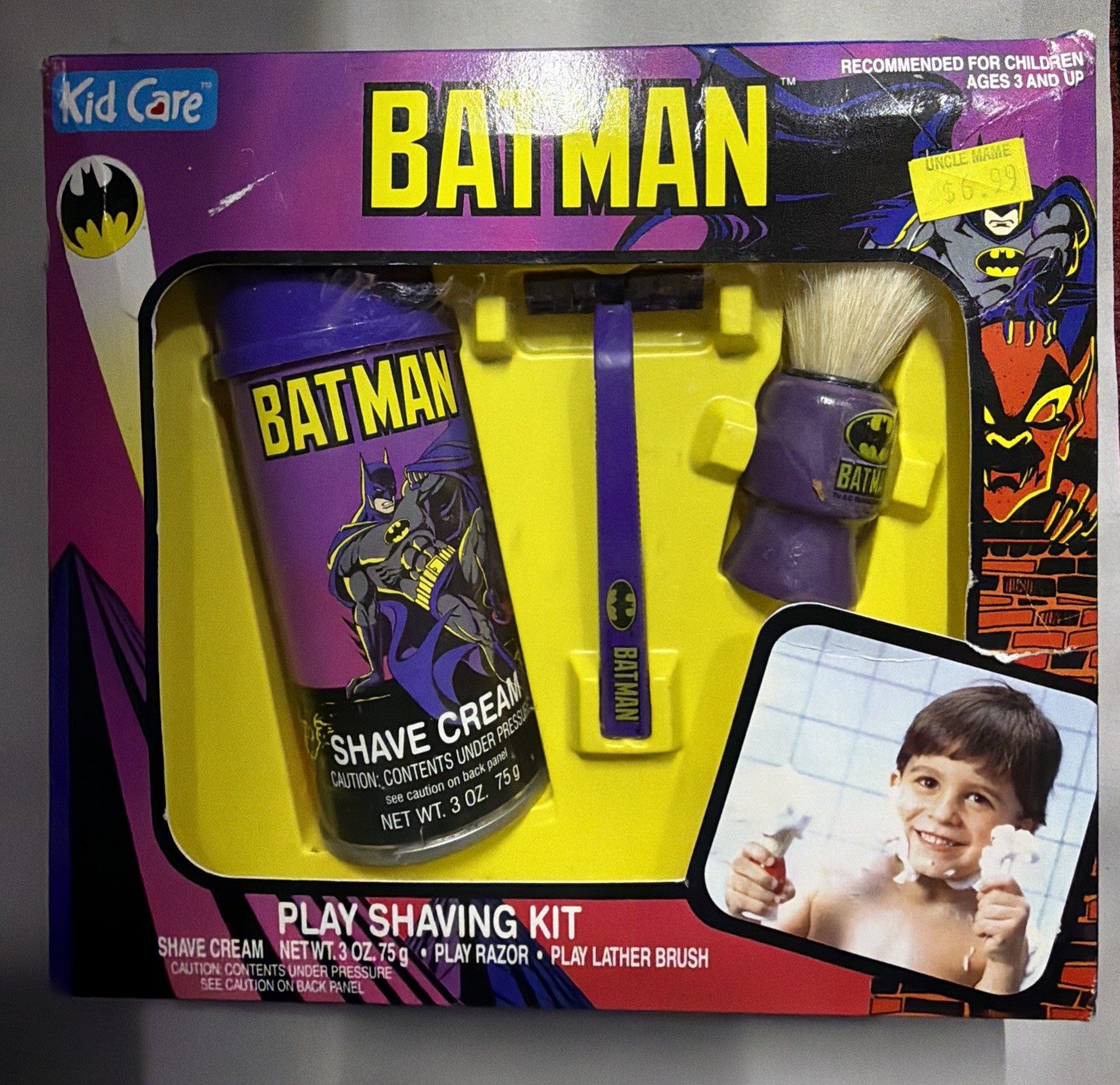 Kid Care Batman Play Shaving Kit Shave Cream, Mock Shaver, Lather Brush (NIB)