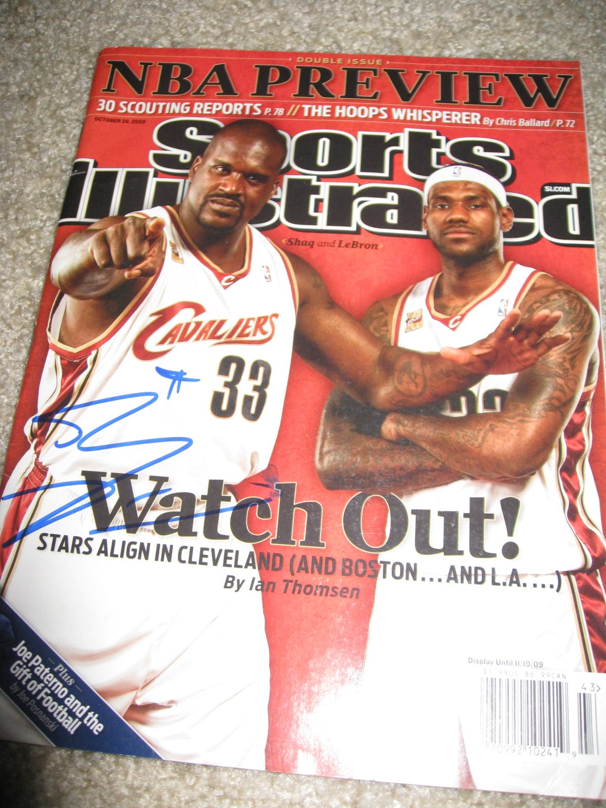 SHAQ SHAQUILLE O\'NEAL SIGNED AUTOGRAPH SPORTS ILLUSTRATED MAGAZINE LAKERS HEAT E