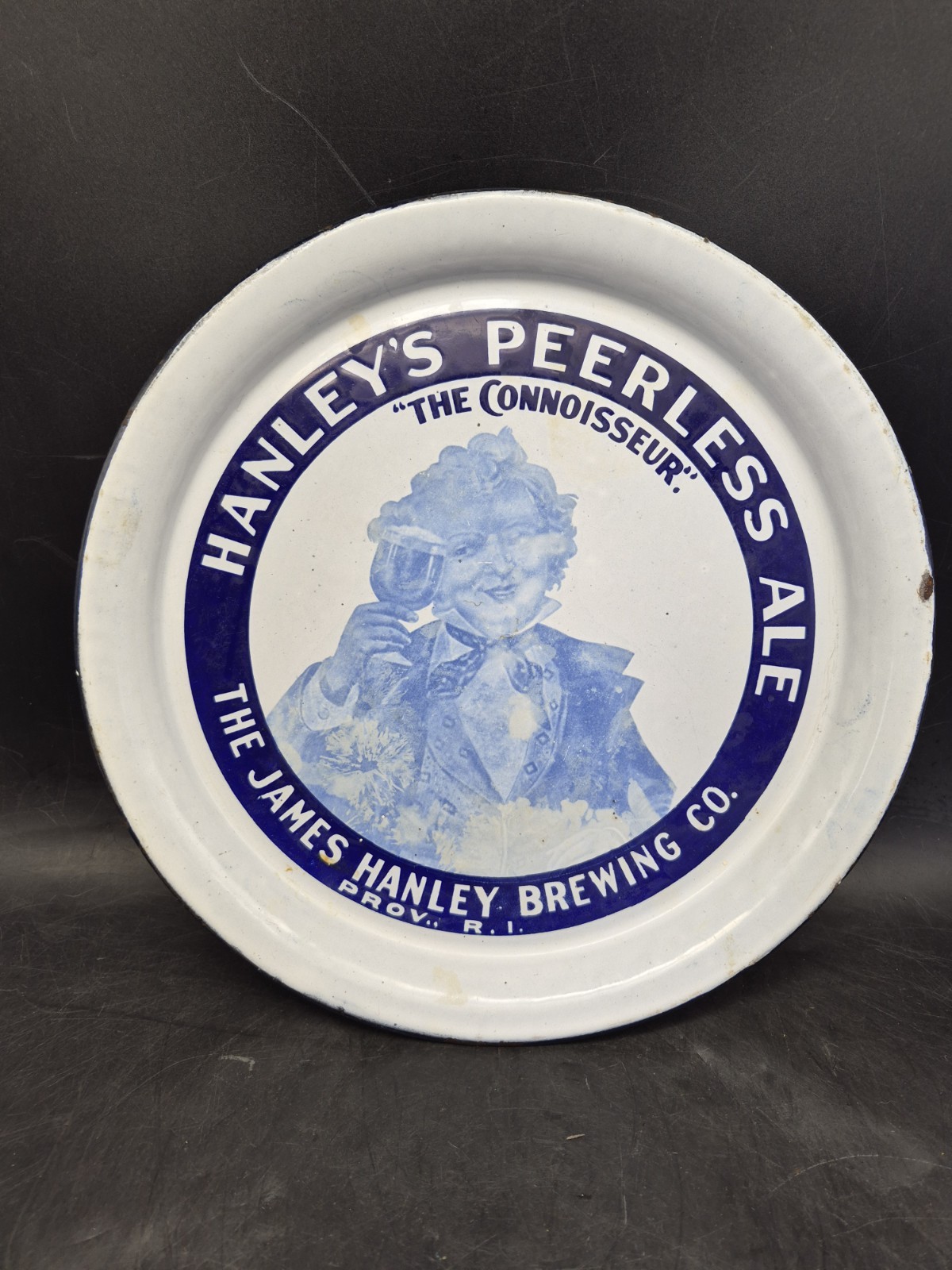 Antique Porcelain Hanley\'s Peerless Ale Round beer tray Bar & Mancave  Decor