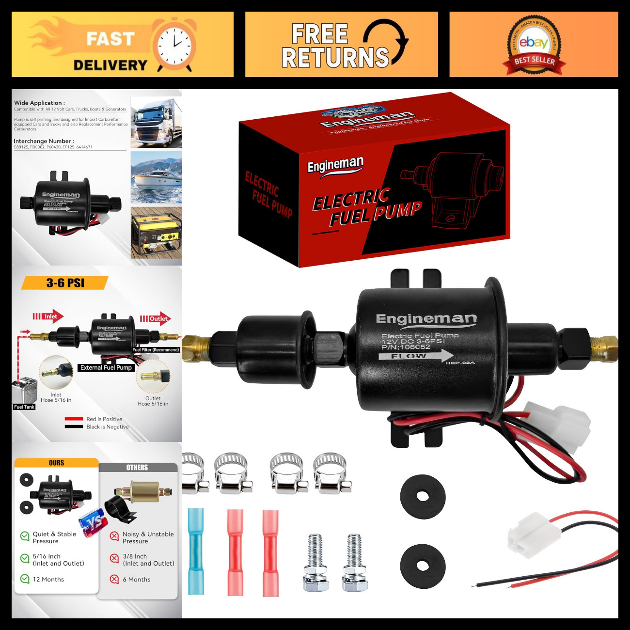 Electric Fuel Pump 12V Electric Transfer for Universal Low Pressure Gas Diesel F