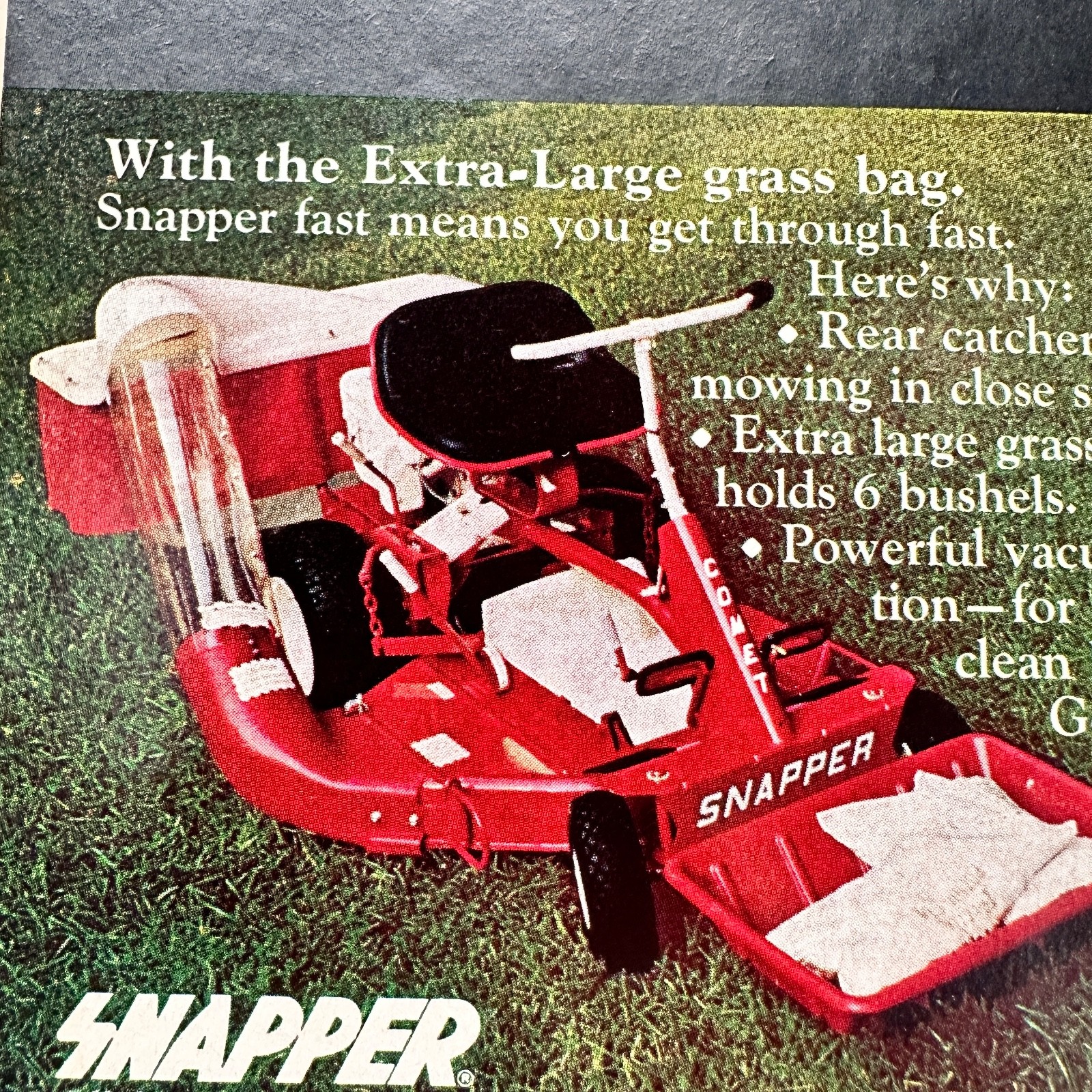 1974 Snapper Comet Riding Lawnmower Vintage Print Ad Lawncare Grass Yard Advert