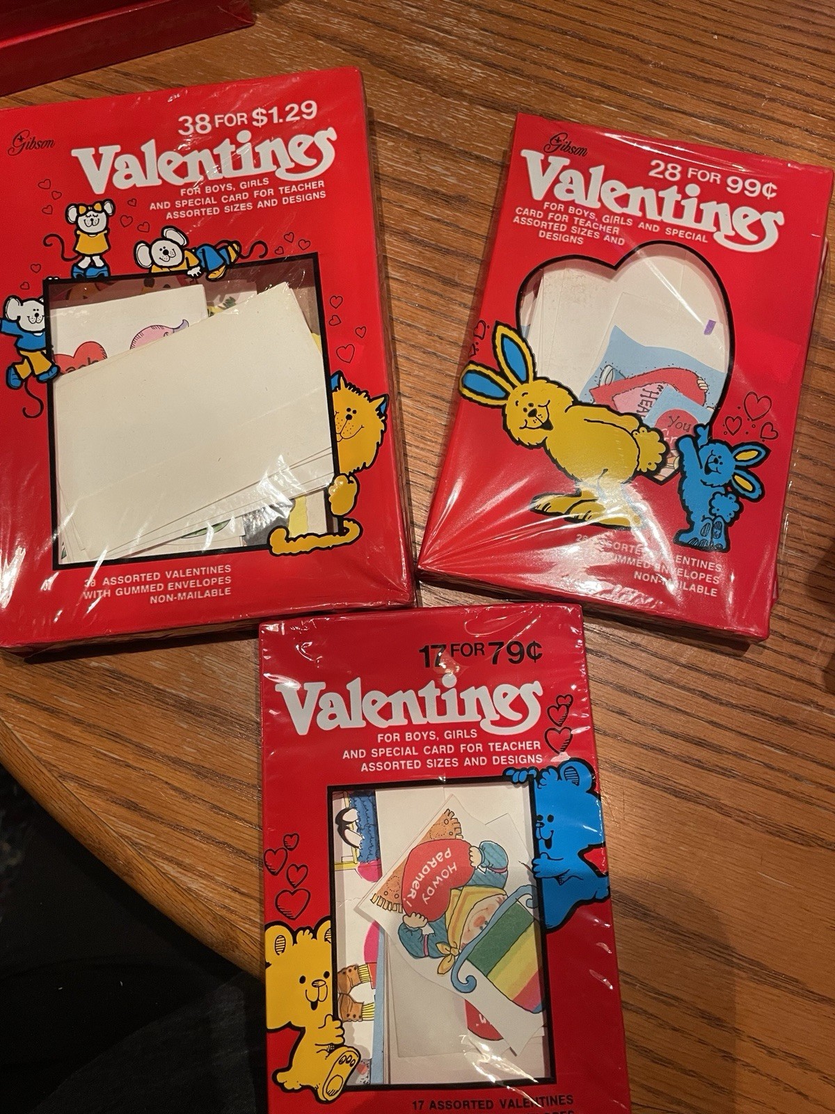 NOS Vintage Gibson Valentine Cards, 3 Sequential Boxes Classroom Set  80s Sealed