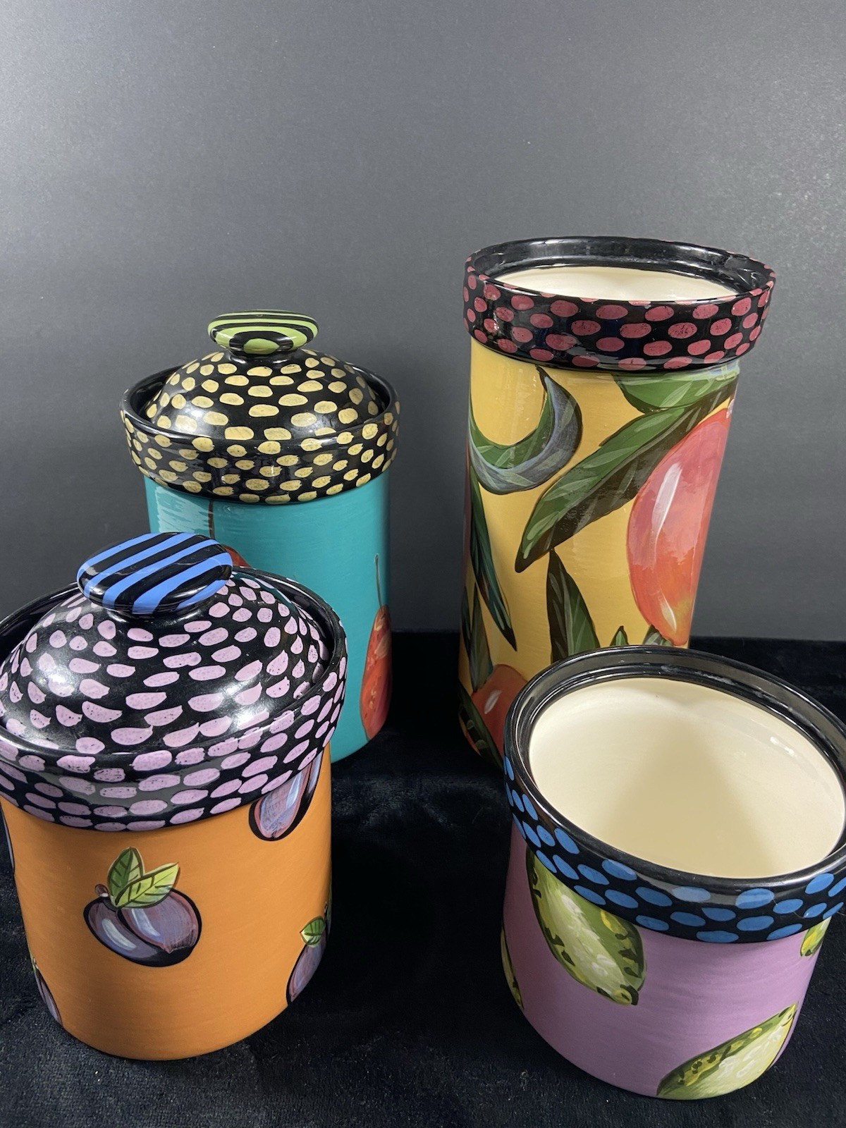 Droll Designs Hand Painted 4 Piece Canister Set 2 With Lids 2 No Lids Droll Designs Hand Painted 4 Piece Canister Set 2 With Lids 2 No Lids