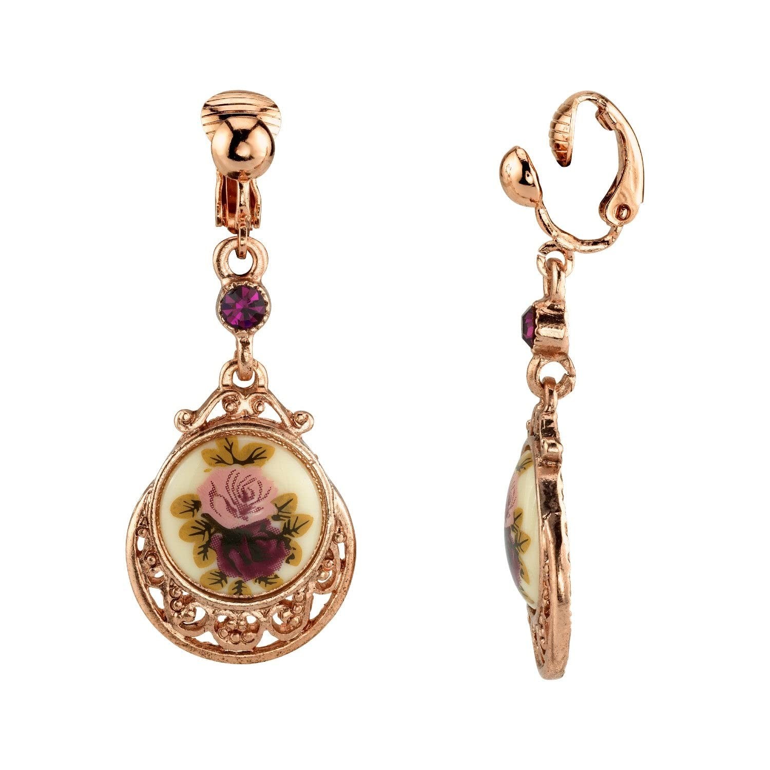 1928 Jewelry Company 1928 Jewelry Manor House Rose Purple Crystal Flower Clip