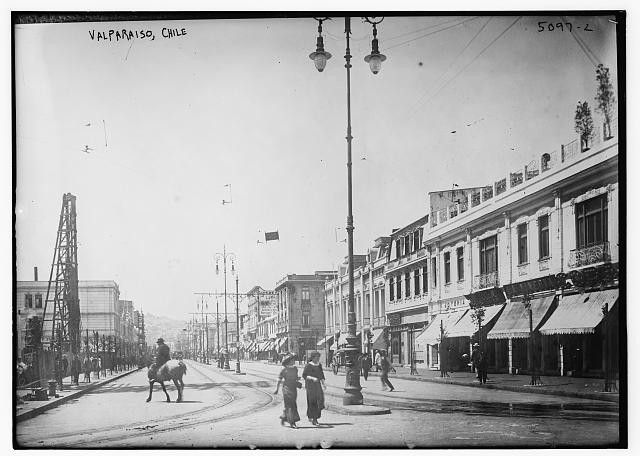 Photo:Valparaiso Chile 1910s Street Scene Tram Horse Rider Pedestrians