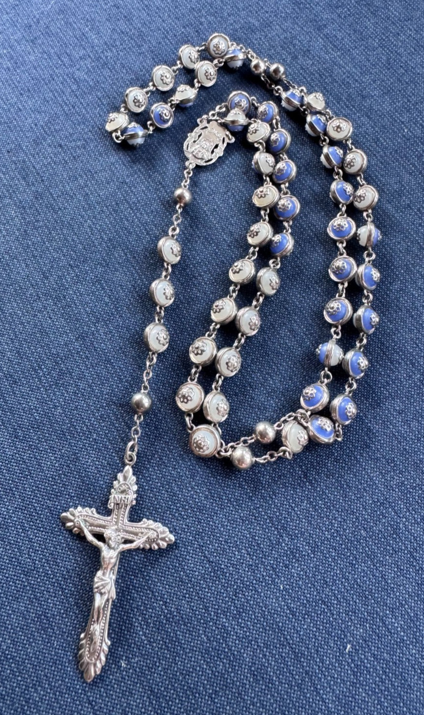 Creed Sterling Silver Crucifix Catholic Prayer Rosary Glass Beads 25”