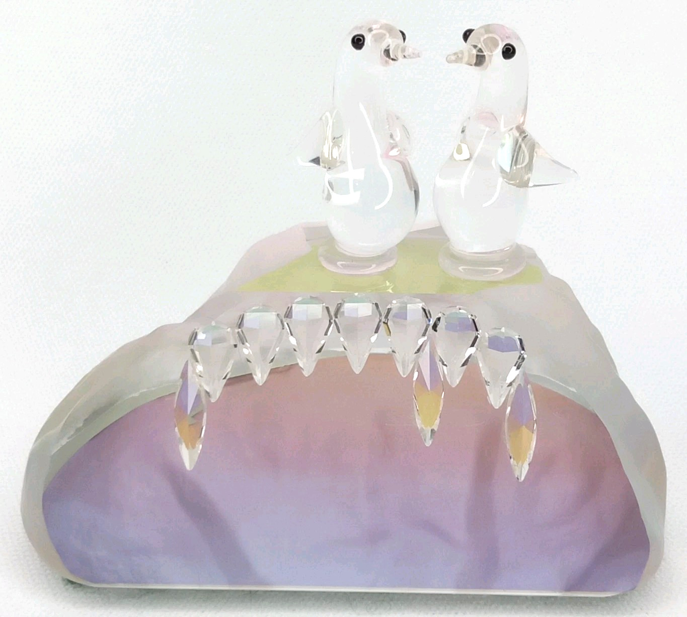 Vintage 1990s Mirrored Iceberg Crystal Penguin Paperweight