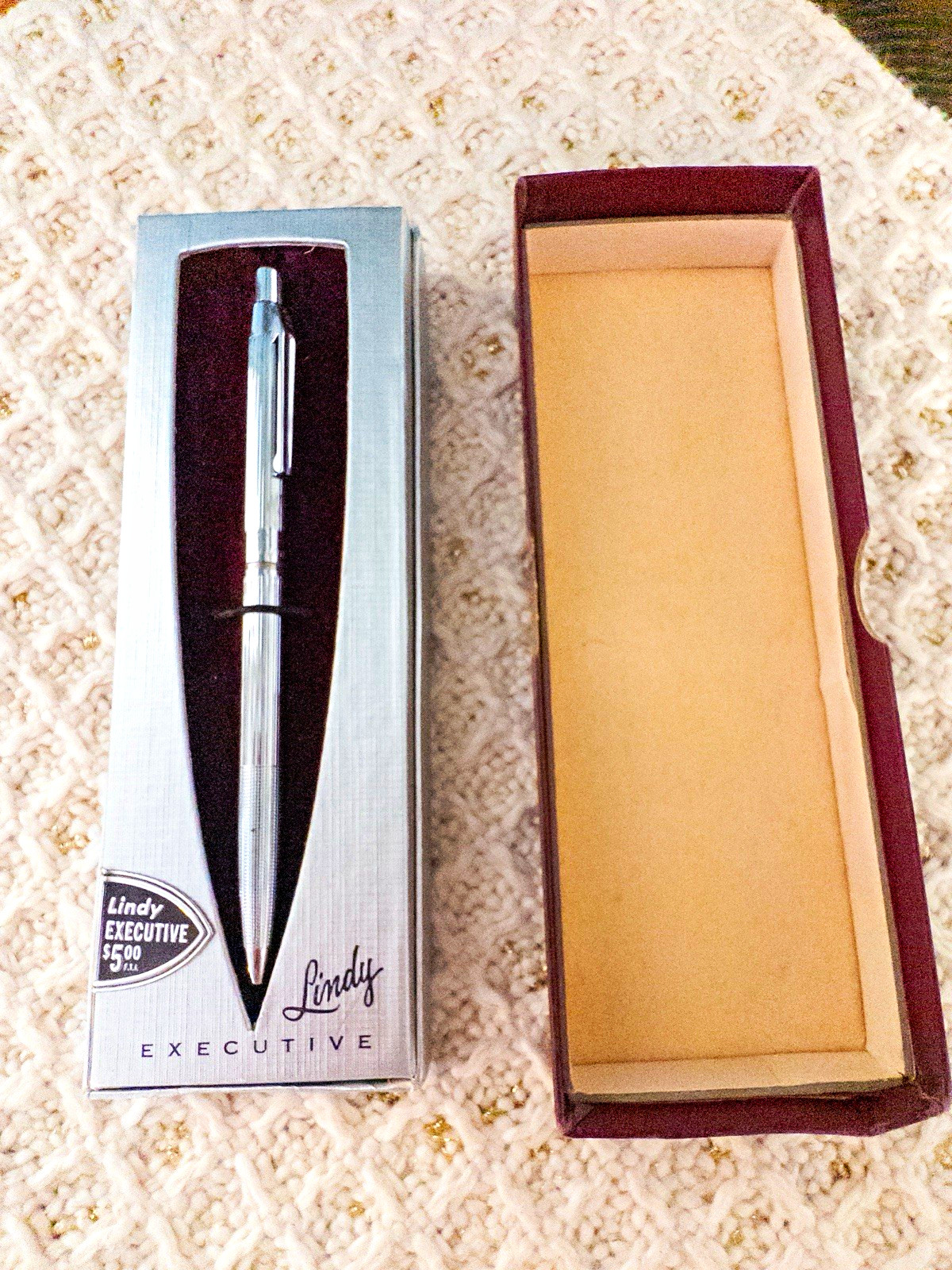 Vintage 1962 Lindy Executive Ballpoint Pen Chrome • WFKY Frankfort •Original Box