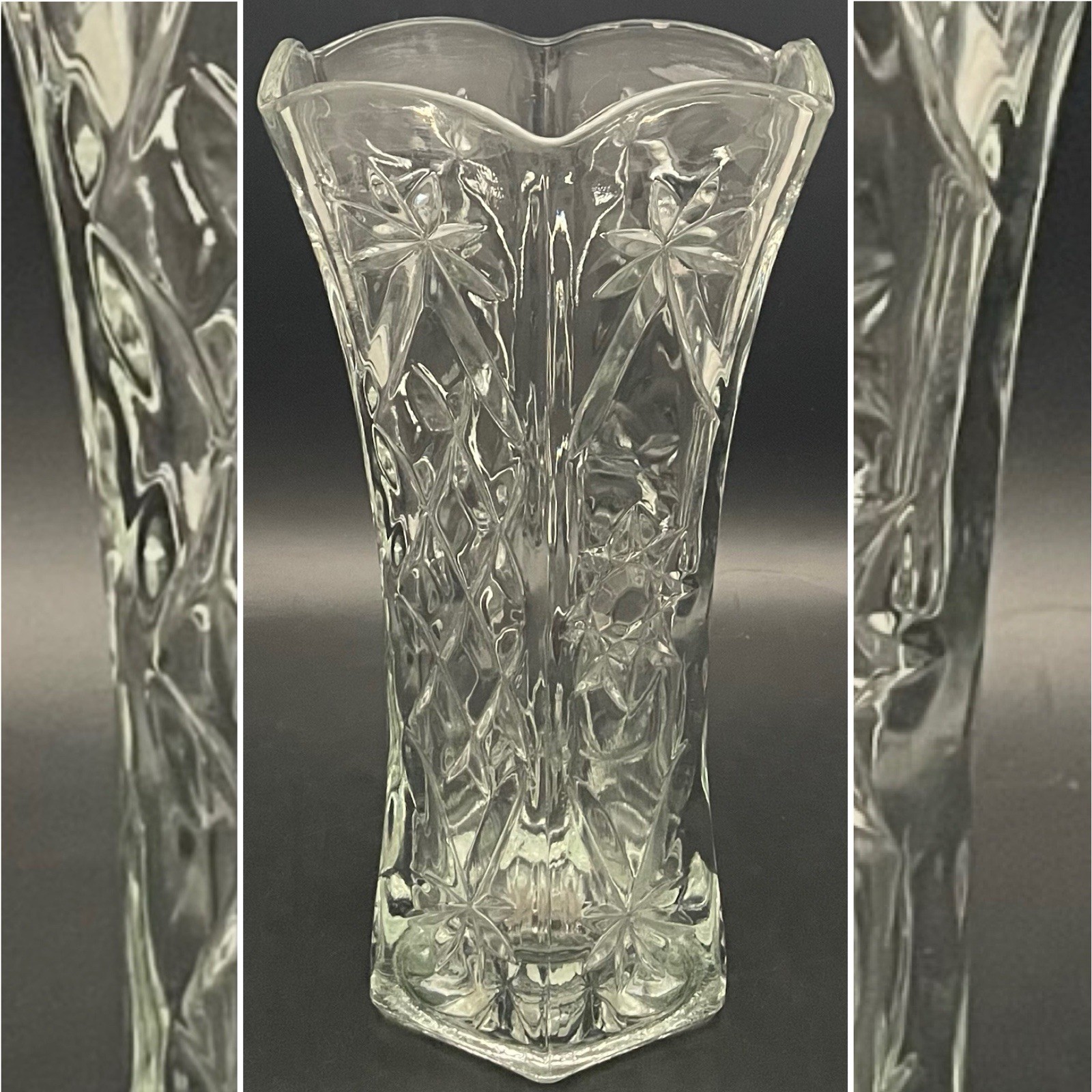 Anchor Hocking Early American Prescut 6-Panel Hexagon Vase c1960s USA 10.25\