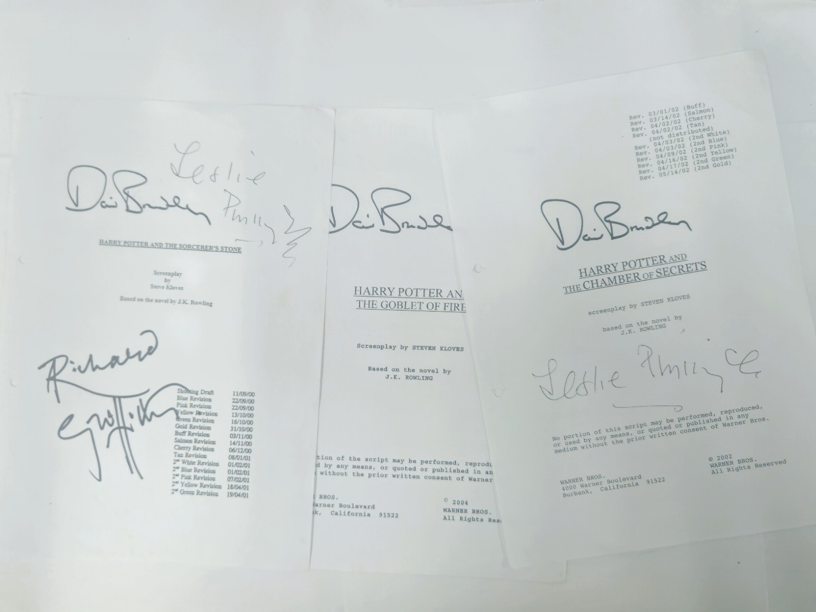 Harry Potter Signed Pages x3 Leslie Phillips Richard Griffiths David Bradley