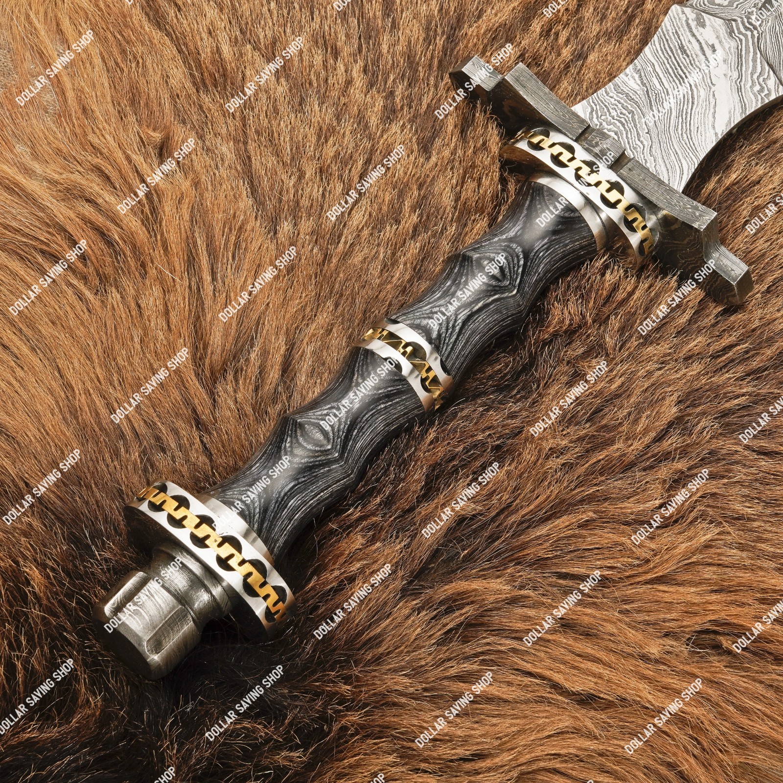 Unique Hand Forged Damascus Steel Medieval / Viking Sword With Leather Sheath.