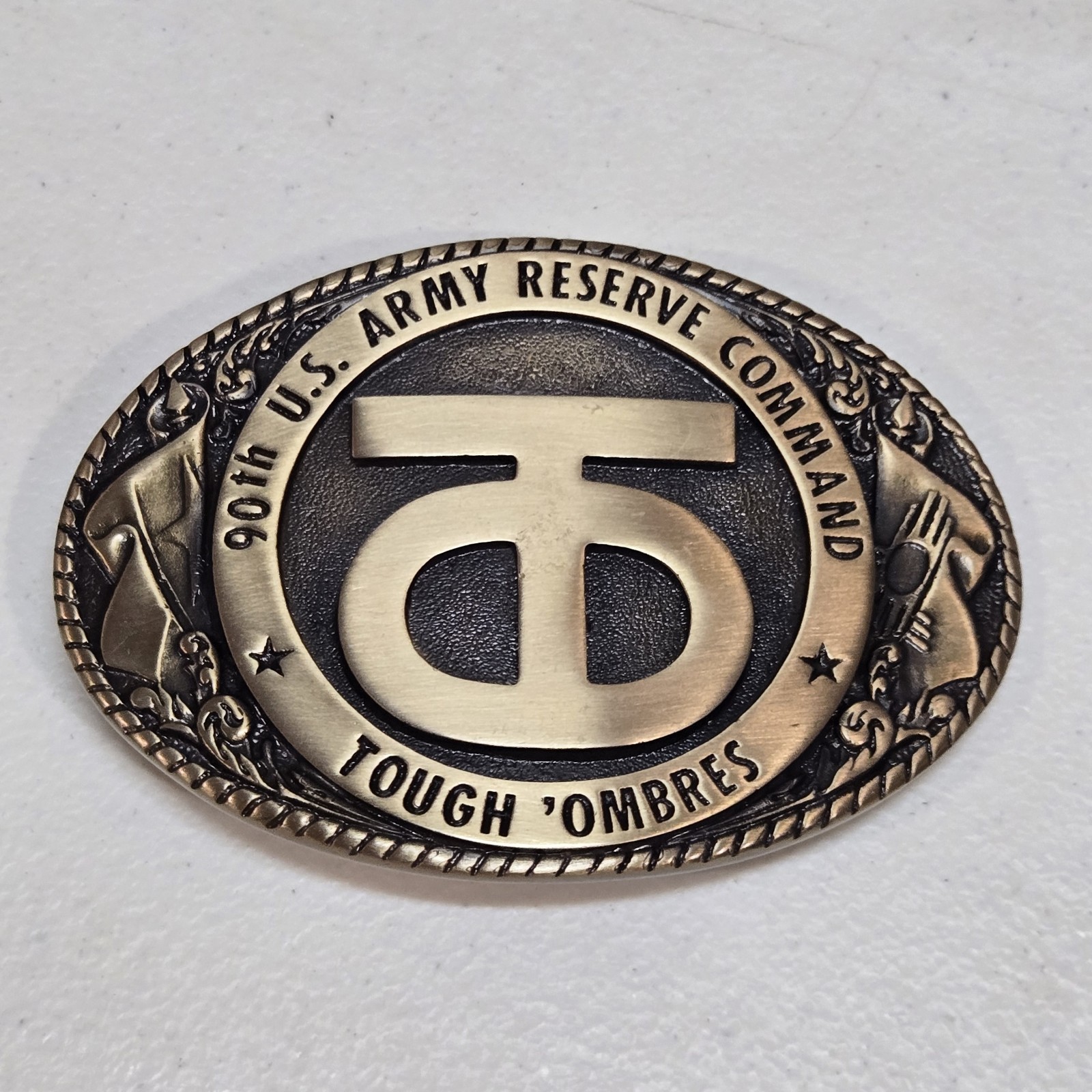 90th U.S. Army Reserve Command Tough Ombres Brass Belt Buckle