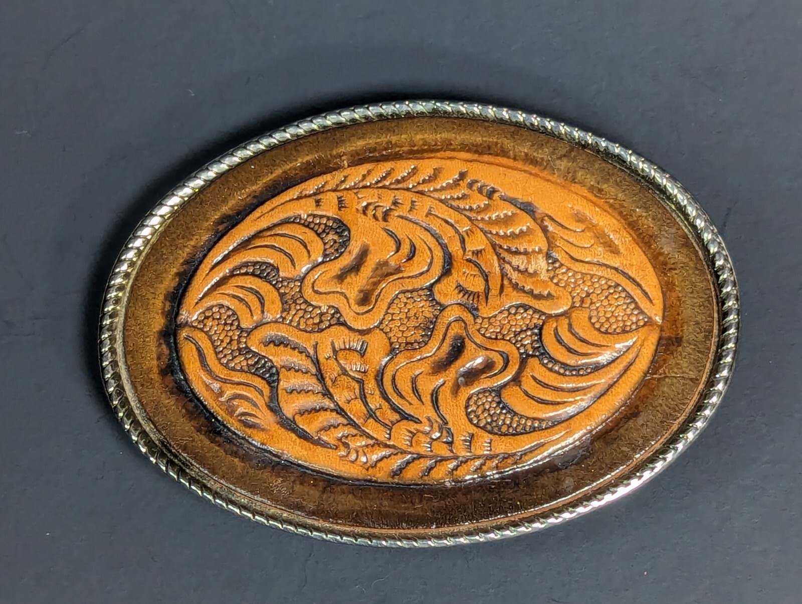 Justin Tooled Leather Belt Buckle Western
