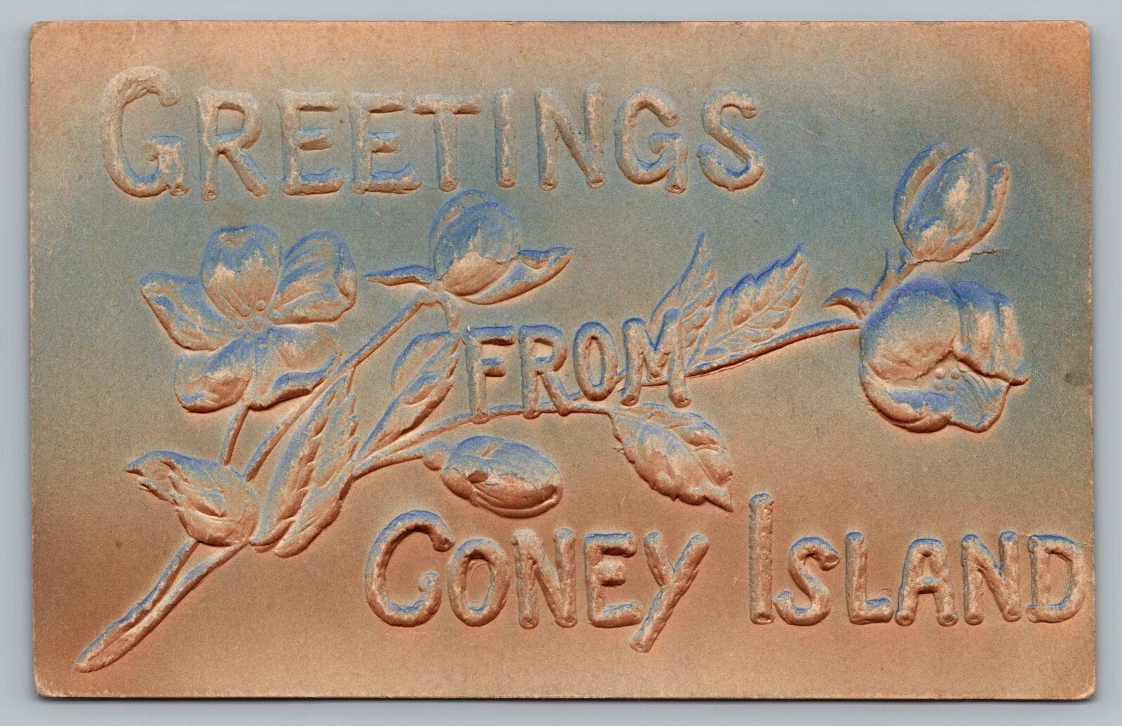 c1910 Greetings From Coney Island New York Airbrush Embossed Antique Postcard C6