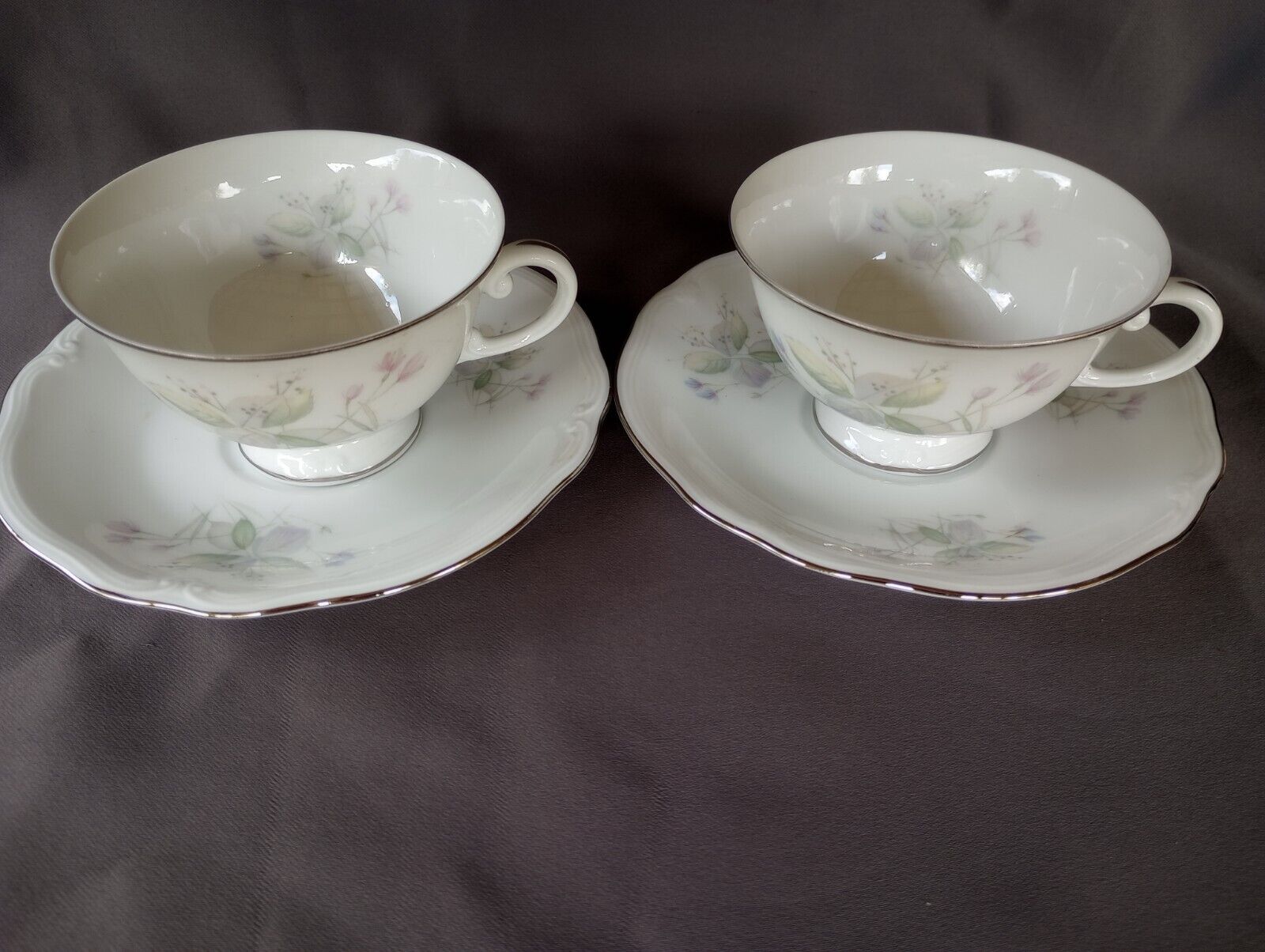 Set of 2 Cups and Saucers Furstenberg Germany E&R Wildflower Platinum