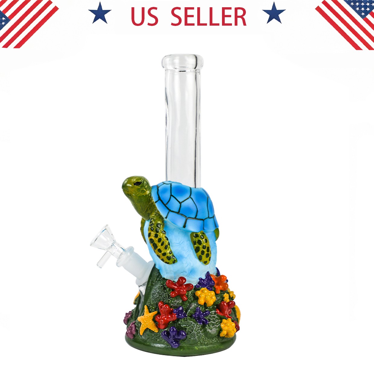Turtle Hookah 10'' Glass Bongs Water Pipes Tobacco Smoking Beaker bong 14mm bowl