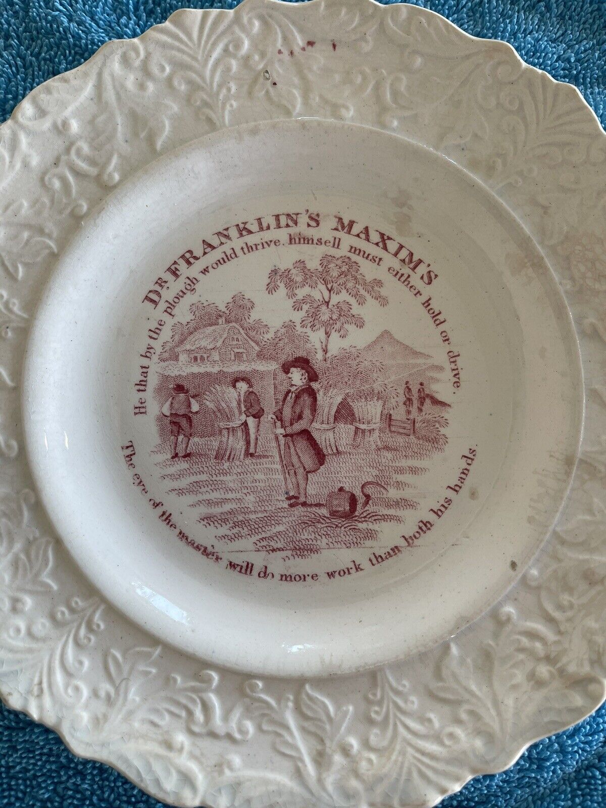 Antique 1800’s English Staffordshire Dr. Franklin Maxim Motto Plate