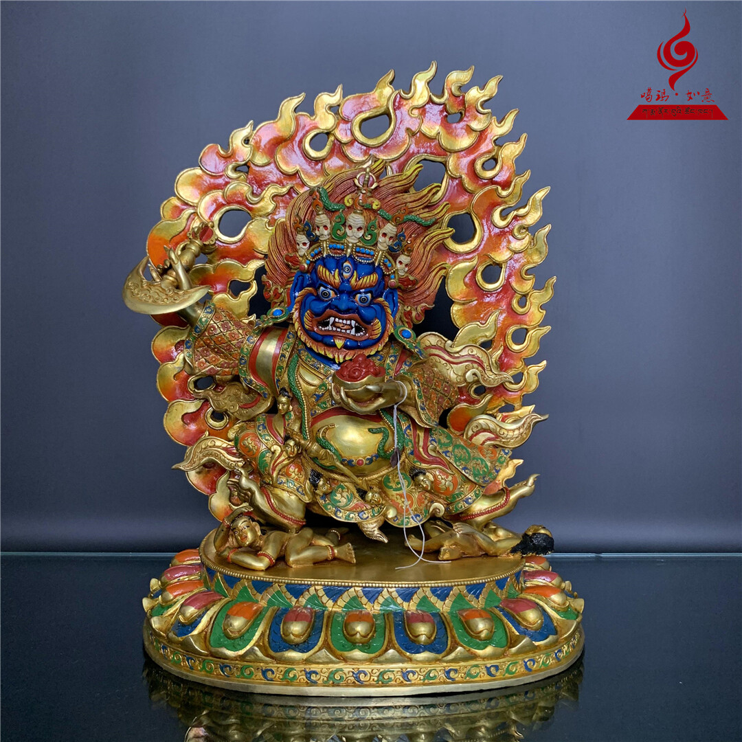 14\'\' Tibet Nepal Two Arms Mahakala  Buddha Bronze Statue