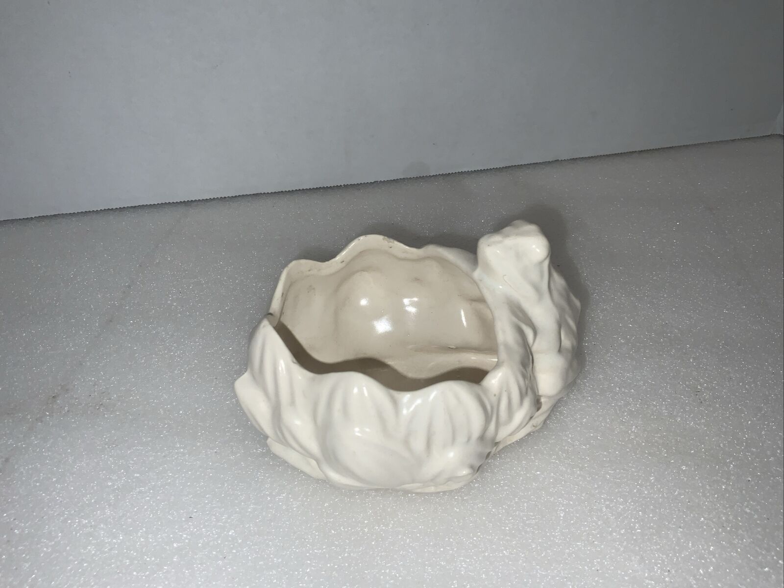 Vintage McCoy Pottery White Frog With Lotus Flower Planter