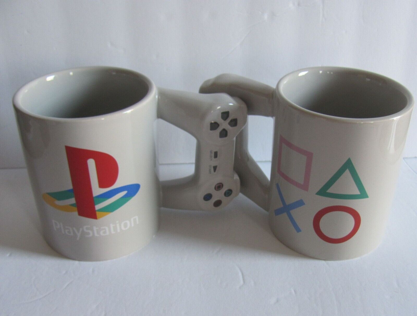 Lot of 2 Vintage PlayStation Controller Handle Ceramic Coffee Mugs Official NEW 