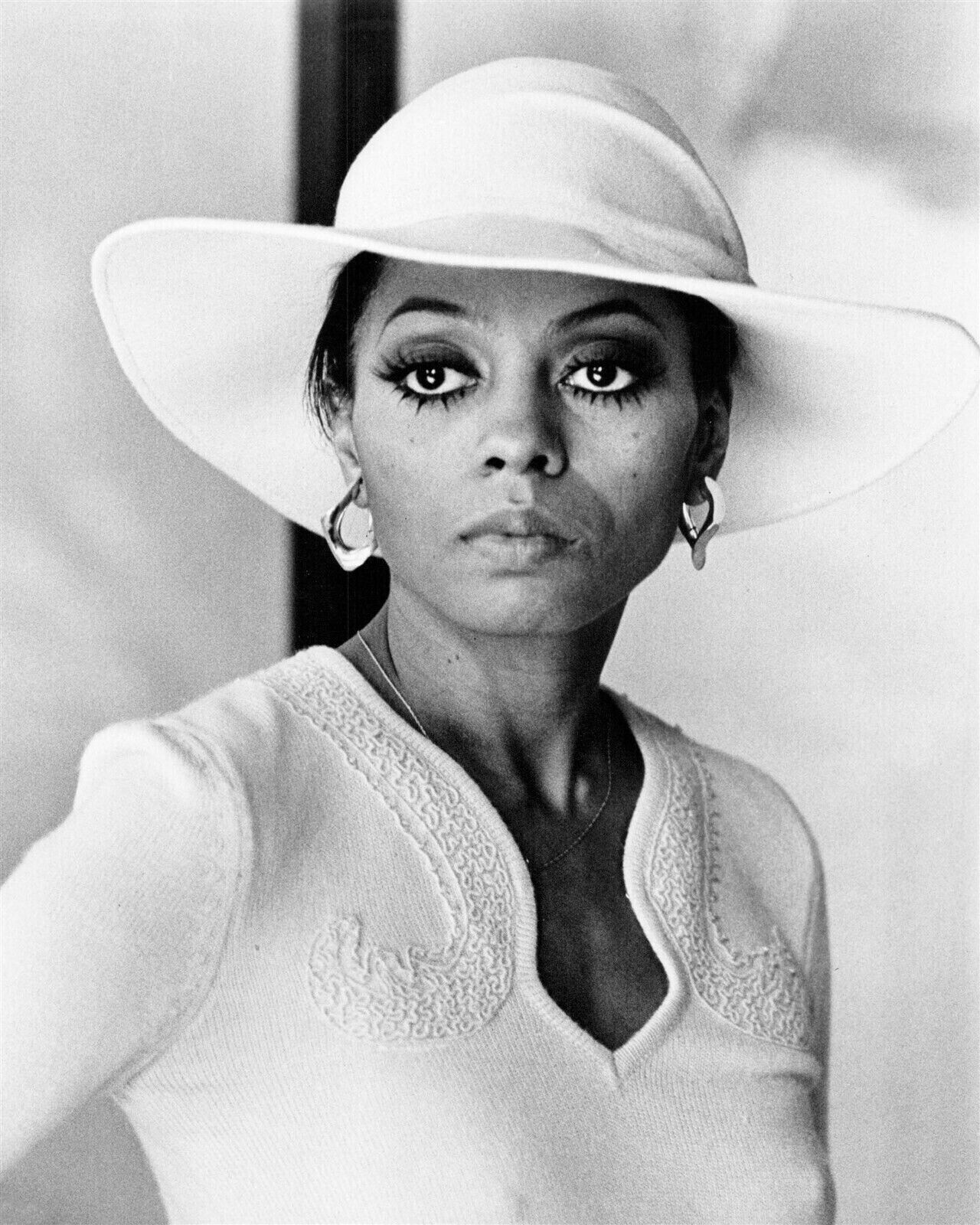 Diana Ross beautiful portrait in white dress and hat 1975 Magogany 5x7 photo