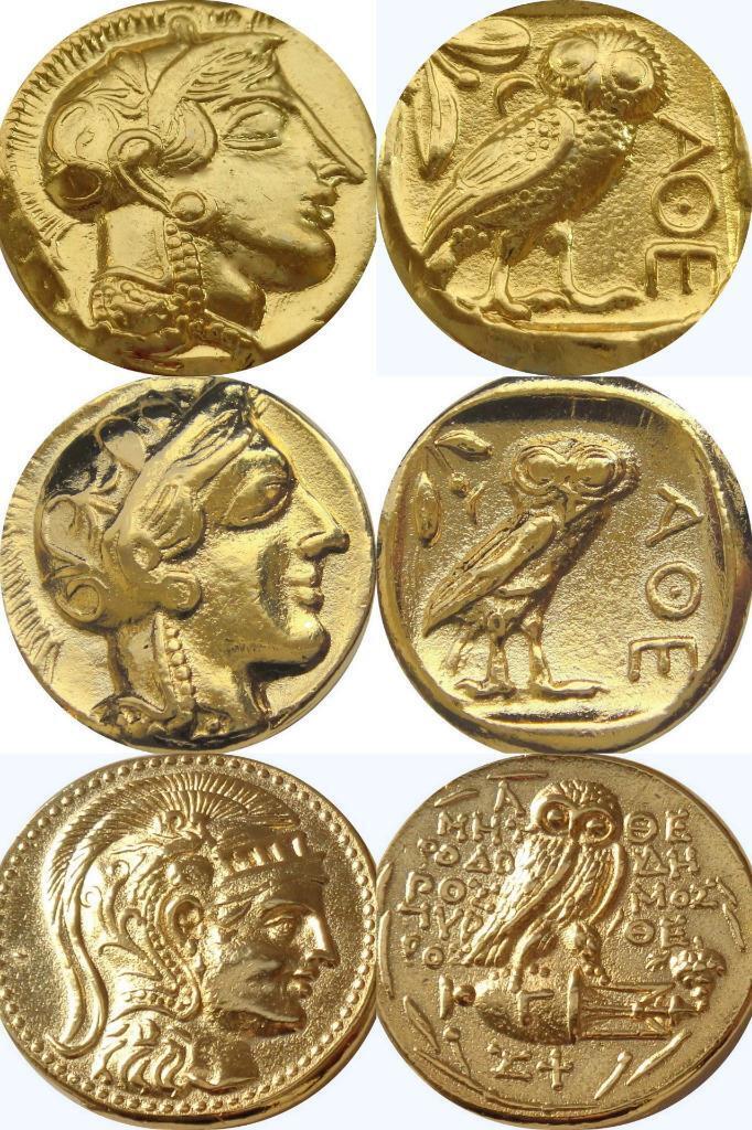 Athena/Owl, 3 Versions of These Famous Greek Coins REPLICA REPRODUCTION COINS GP