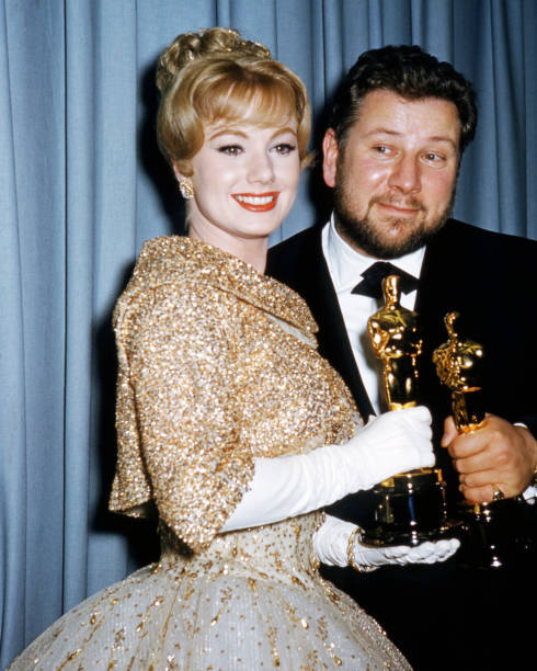 Shirley Jones and English actor Peter Ustinov with their oscars at- Old Photo