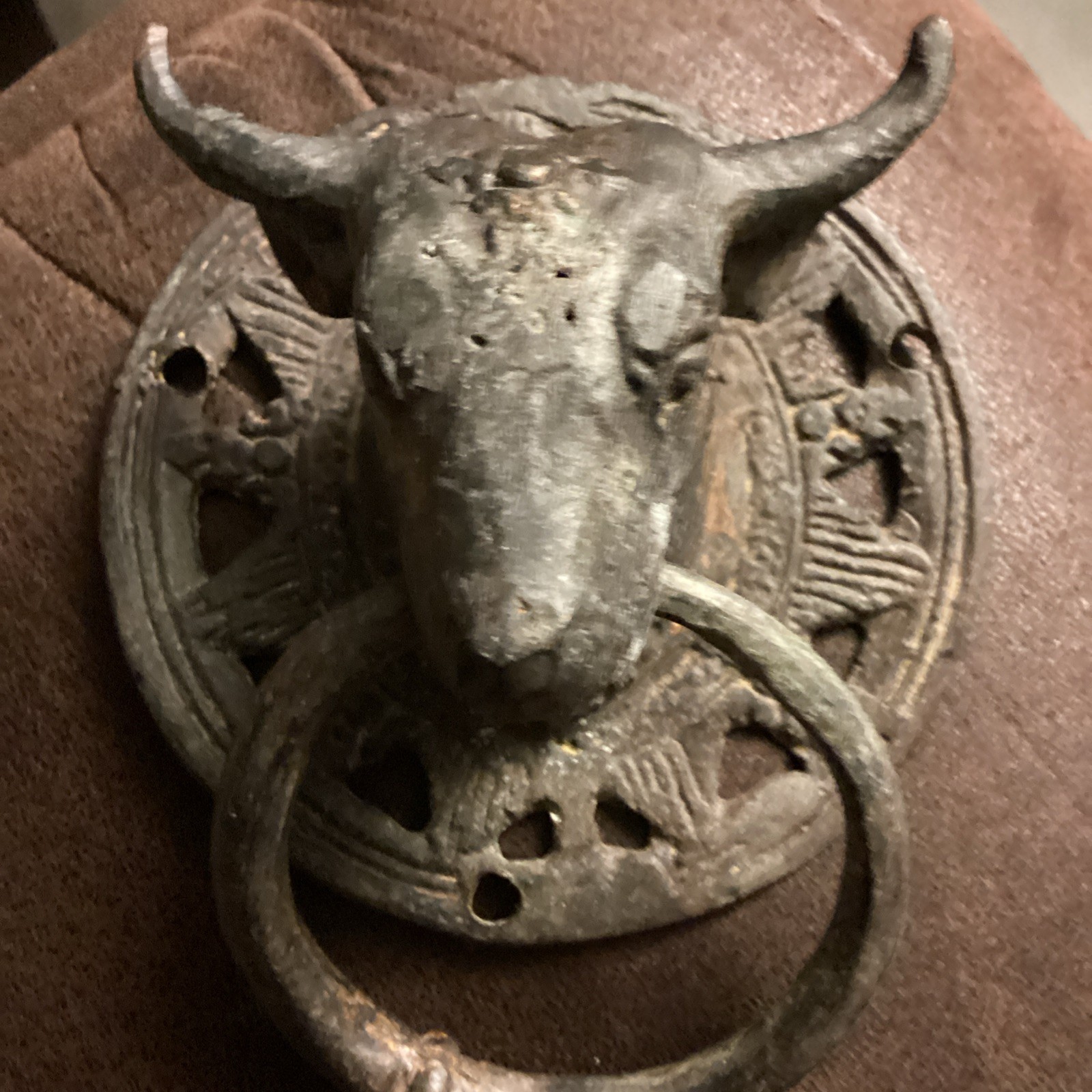 Vintage  Bull Head Country Door Knocker Towel Holder Cow Western