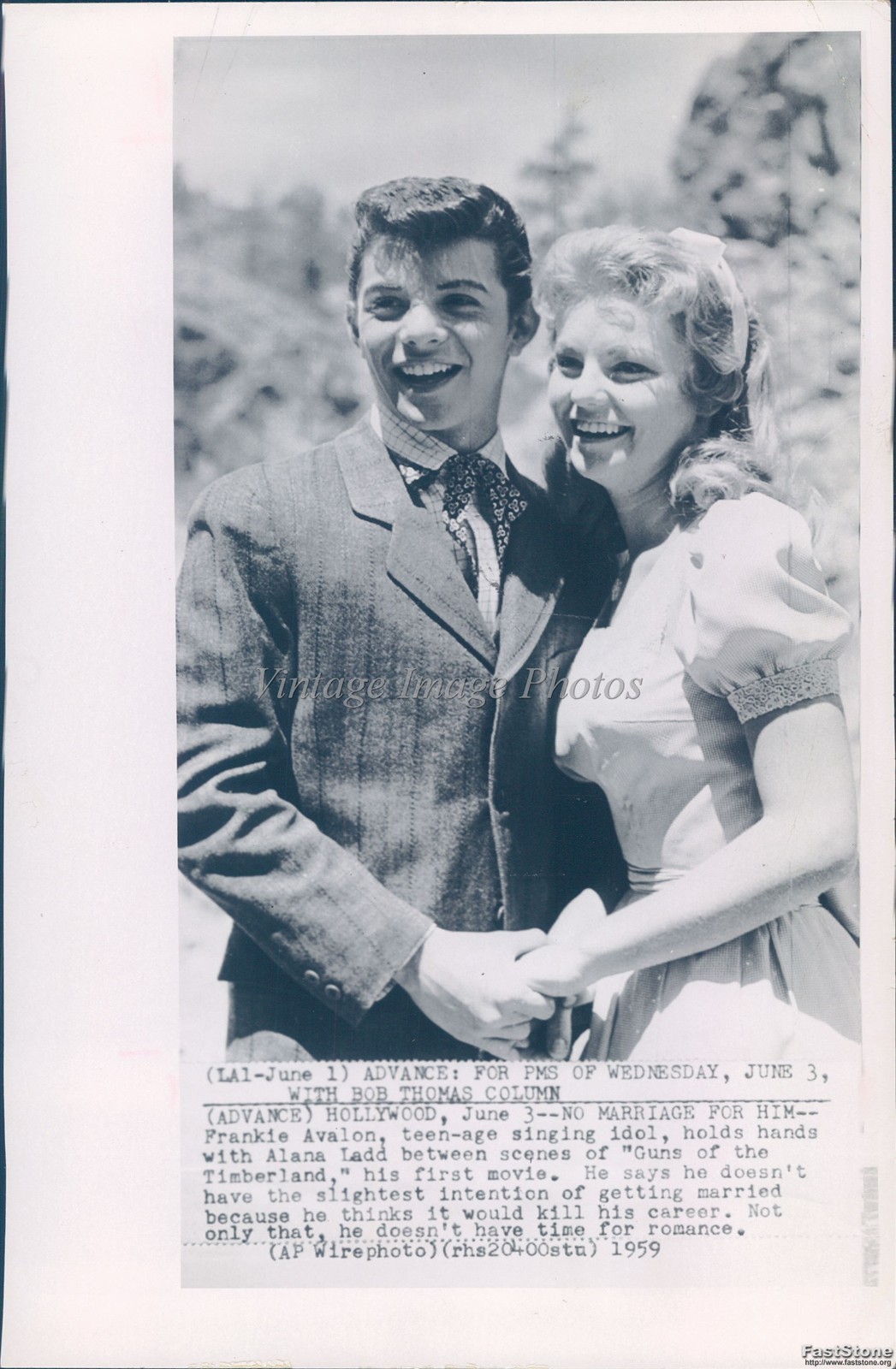 1959 Hollywood Frankie Avalon Alana Ladd Guns The Timberland 6x10 Vintage Photo