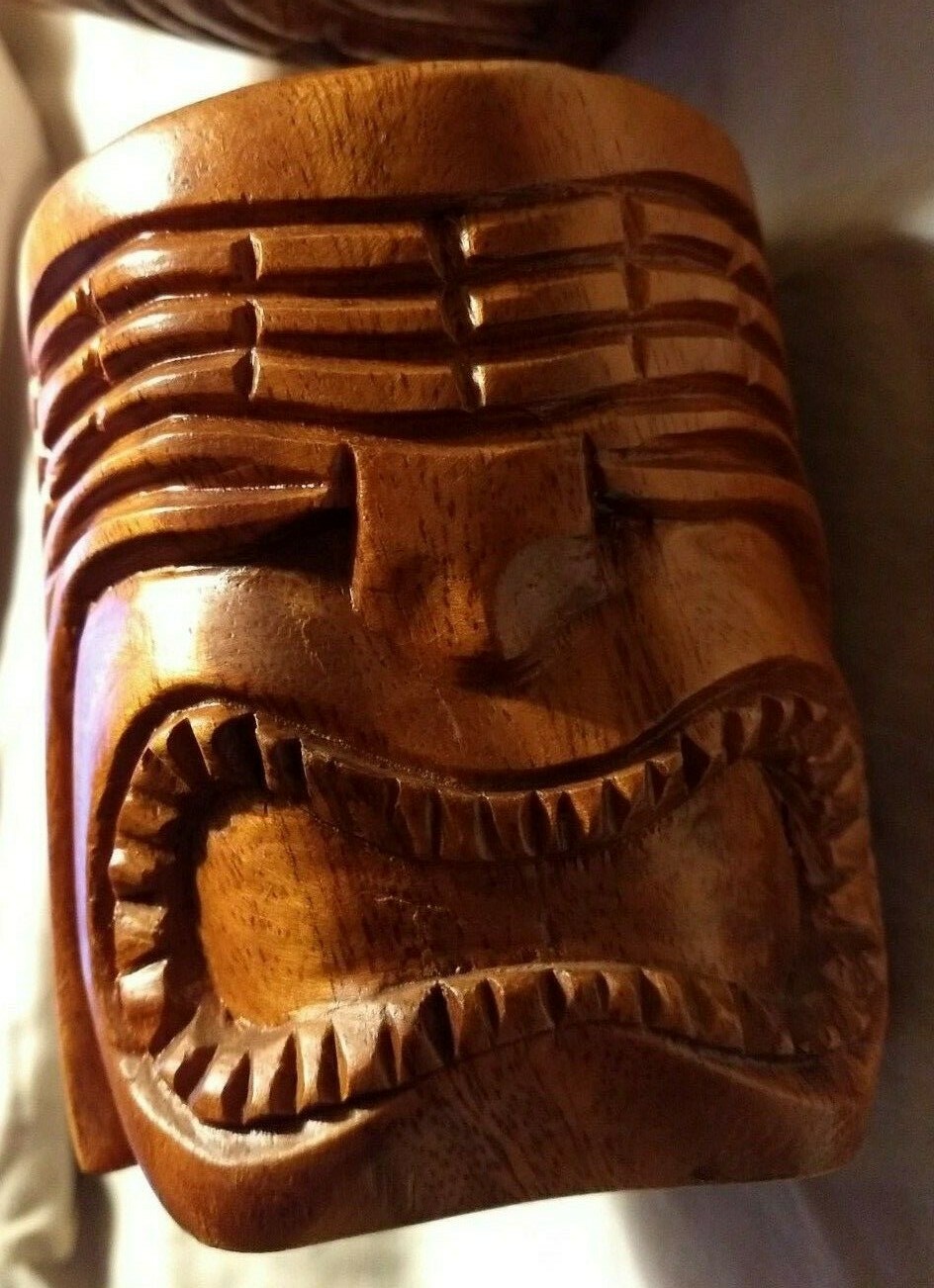 Totem Pole Face Carved Teak Mugs-Hawaiin-Really Cool and Unique Gift
