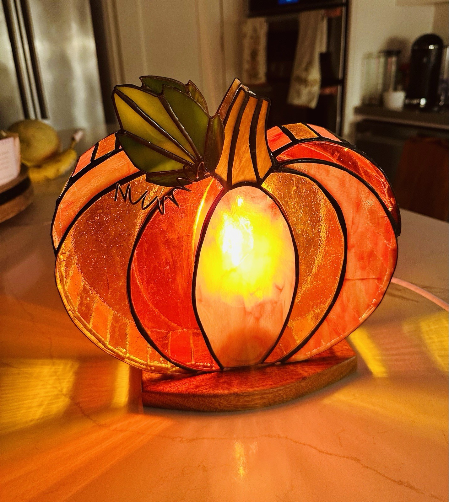 Handmade Stained Glass Pumpkin Lamp