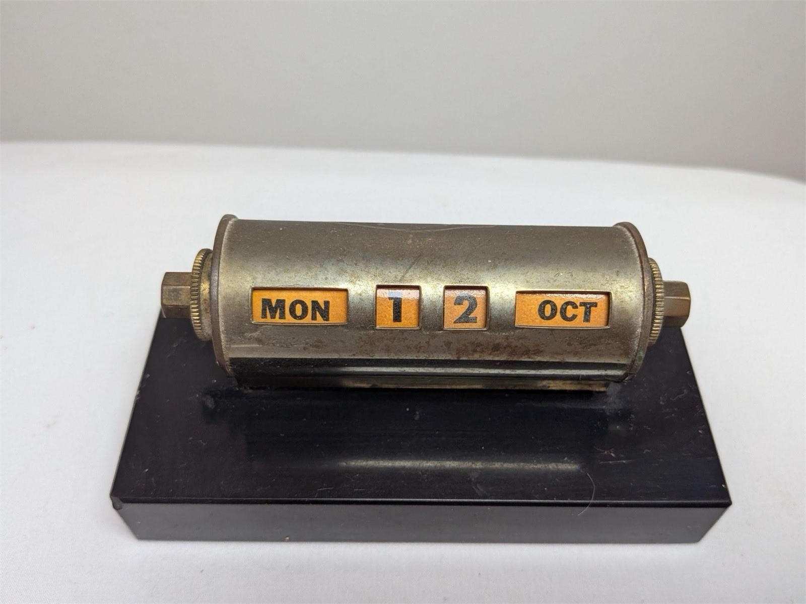 Vintage Brass Barrel Perpetual Desk Calendar Drum Roller Mid Century