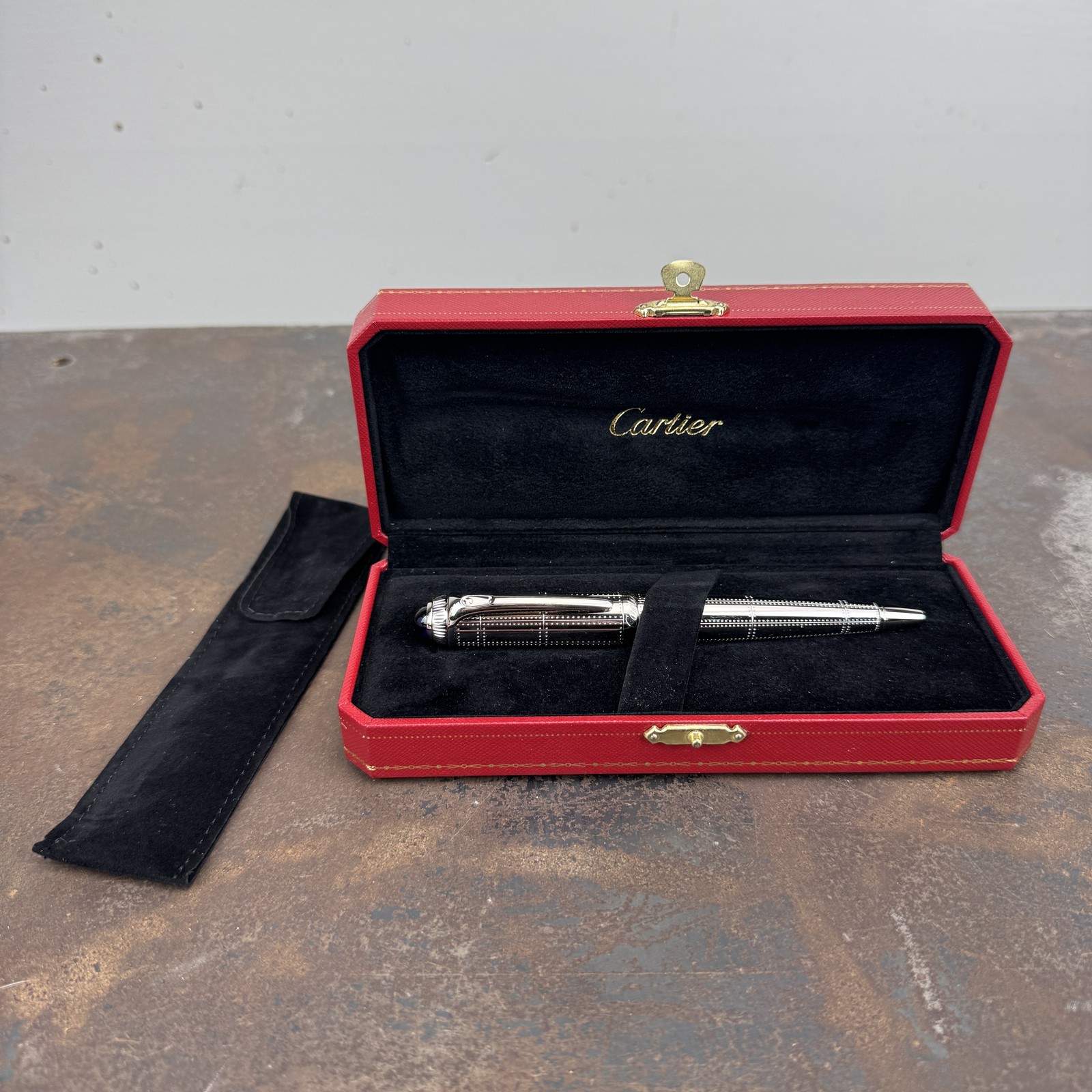 CARTIER Roadster Transatlantique Rivets Ballpoint Pen w/ Red Hard Case