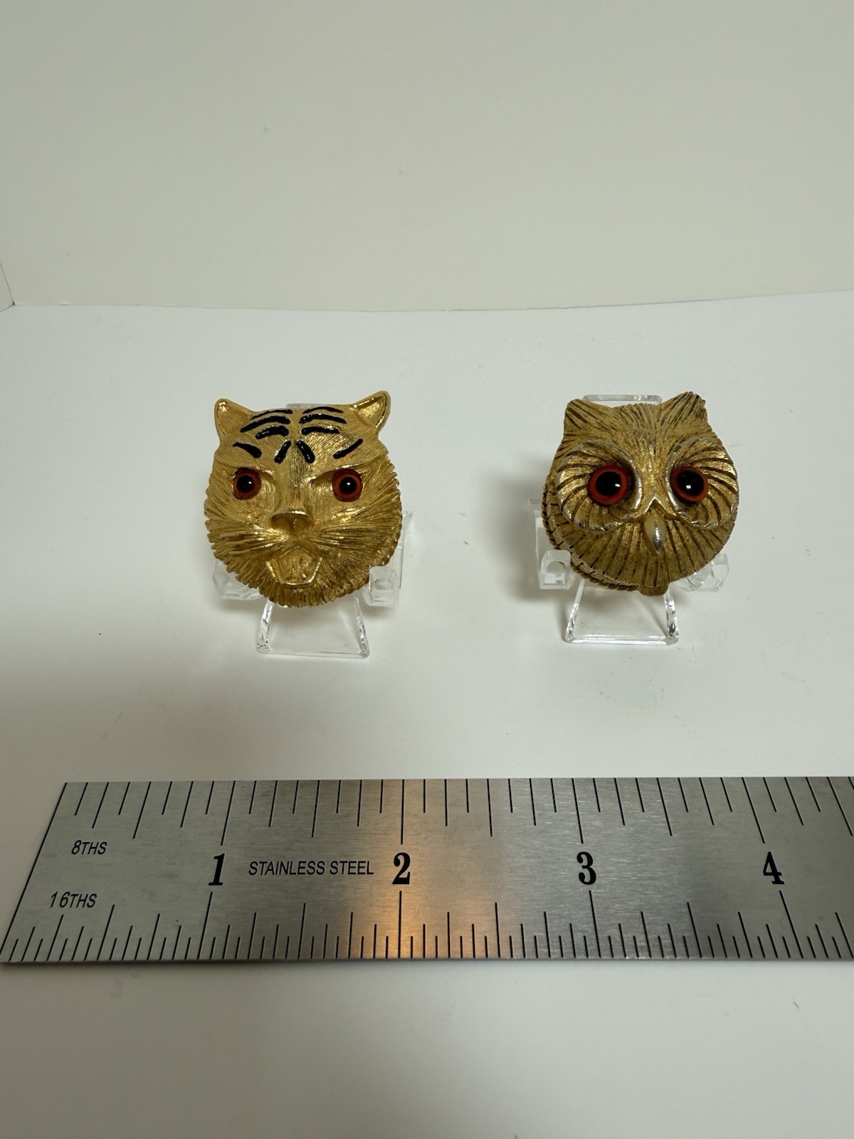 Vintage RARE Florenza glass eyed tiger and owl solid perfume compacts - 463