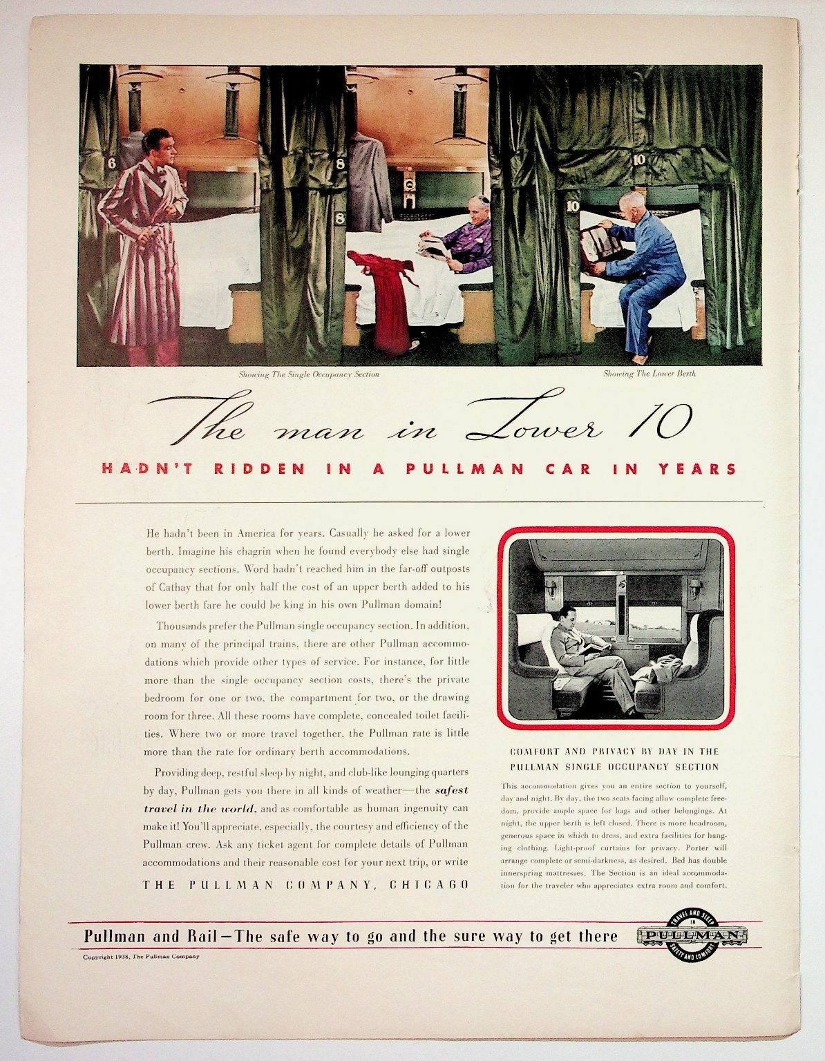 1938 Pullman Train Travel Magazine Ad Sleeping Car Berths Vintage Chicago 1938 Pullman Train Travel Magazine Ad Sleeping Car Berths Vintage Chicago