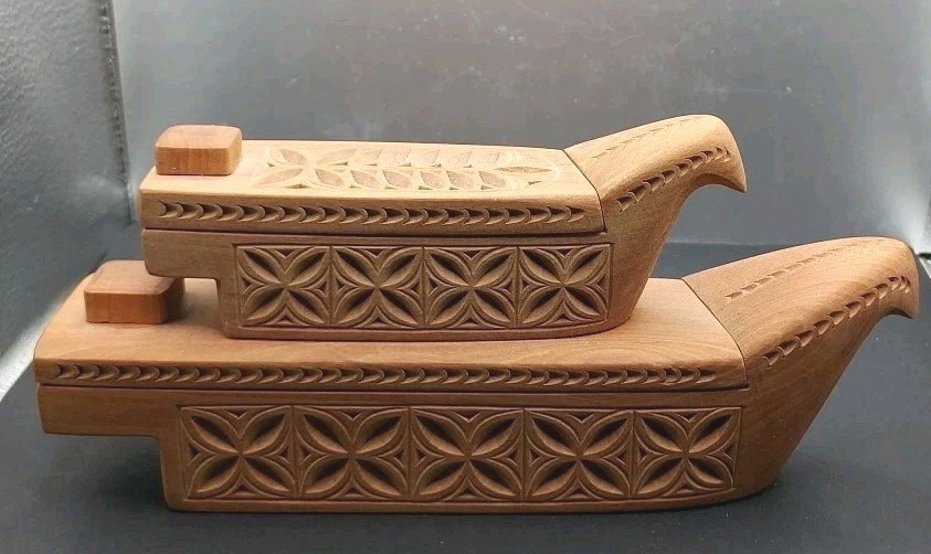 Shikara Boat Bird Double Lid Trinket Desk Box Walnut Carved Wood 4 Shikara Boat Bird Double Lid Trinket Desk Box Walnut Carved Wood 4