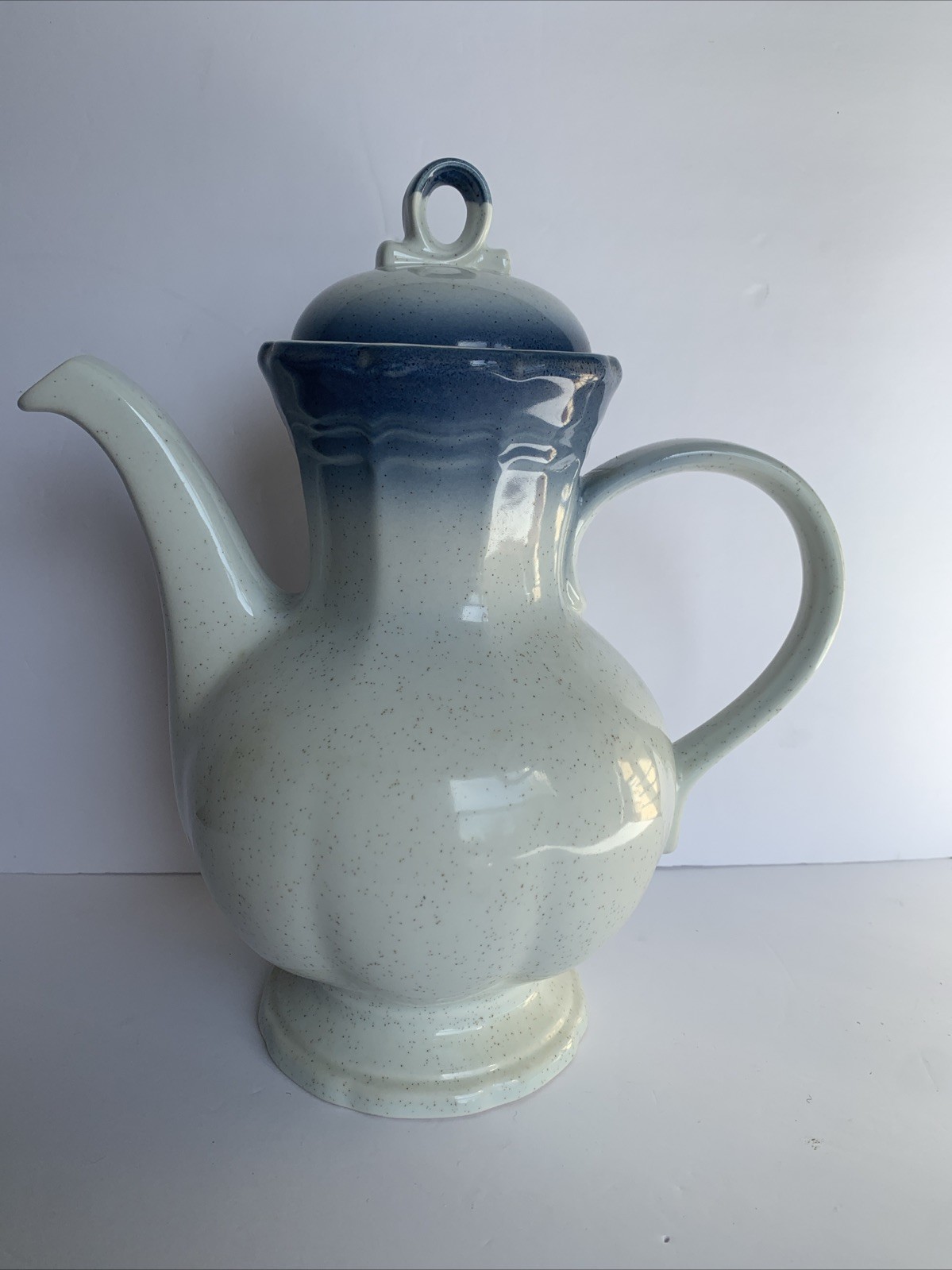 Vintage Mikasa Country Club Pitcher CoffeeTea pot & Lid Blue Fade Brown-Flecked