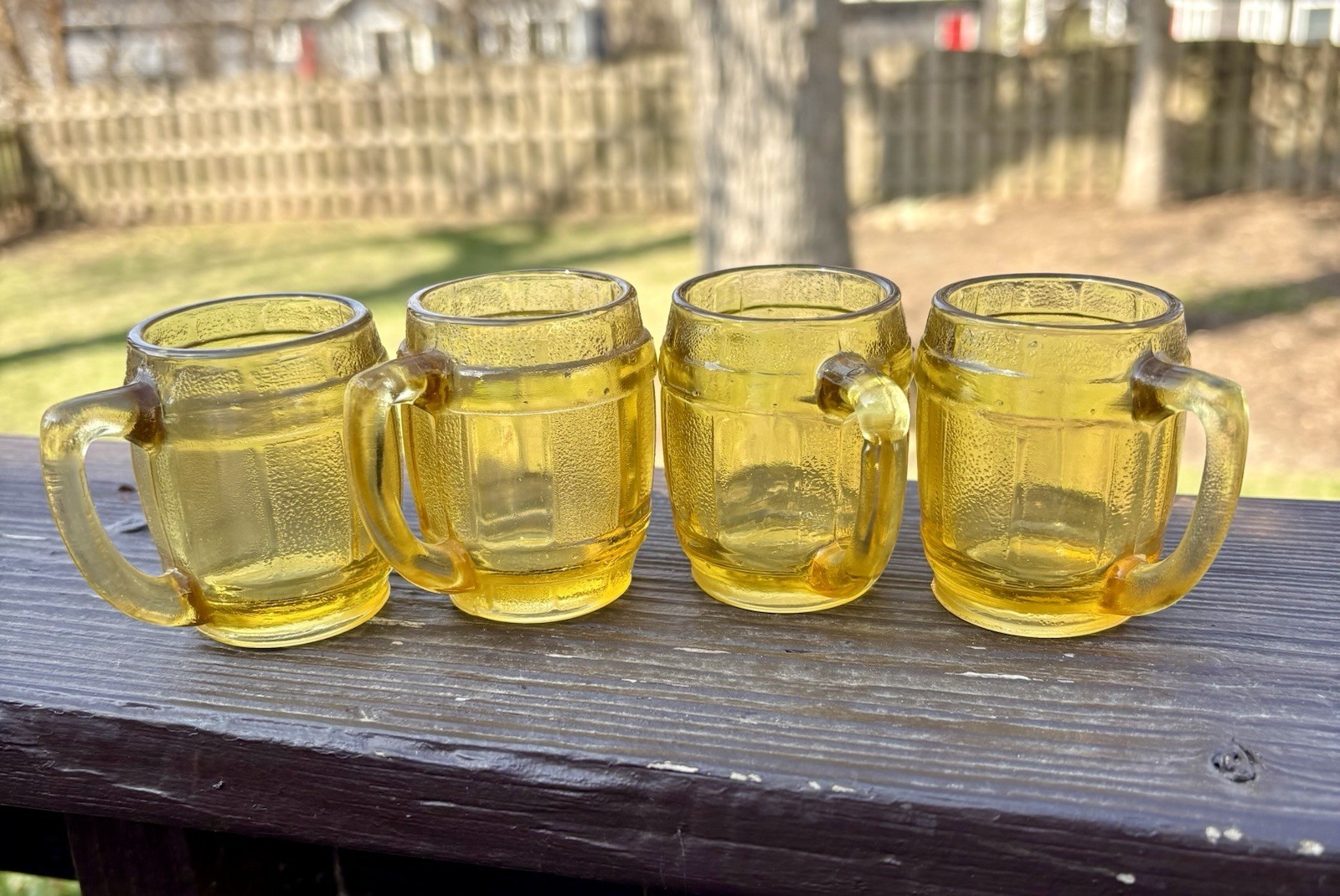 Vtg. Small Barrel Mugs shot glass set of 4 Amber Shot Glass 2 Oz.