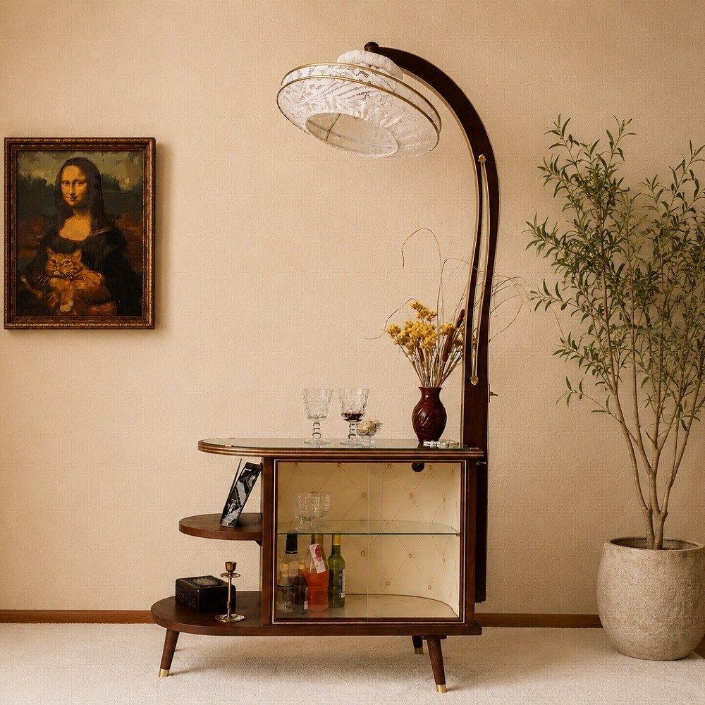 Vintage GDR Floor Lamp Bar Cabinet Mid Century Modern One of a Kind East Germany