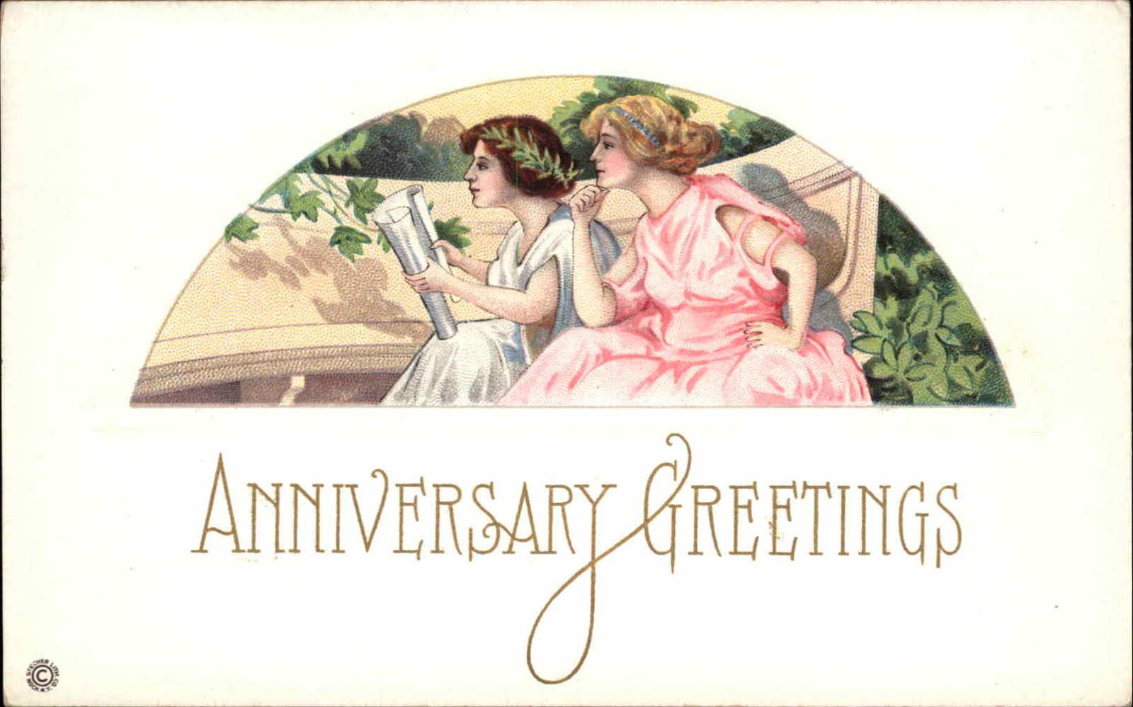 Anniversary Greetings Two Lovely Women Stecher c1910-1920s Vintage Postcard